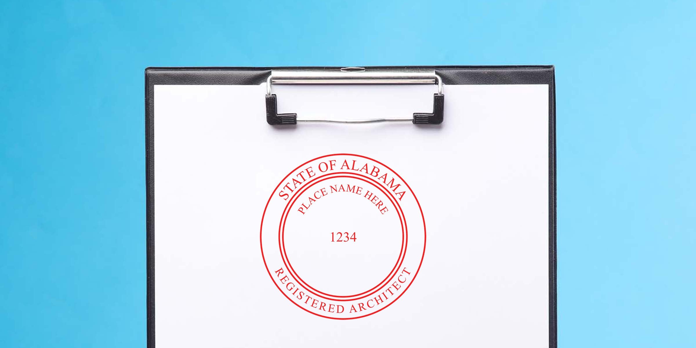 Alabama architect seal on clipboard symbolizing professional certification and compliance with Alabama architect seal standards.