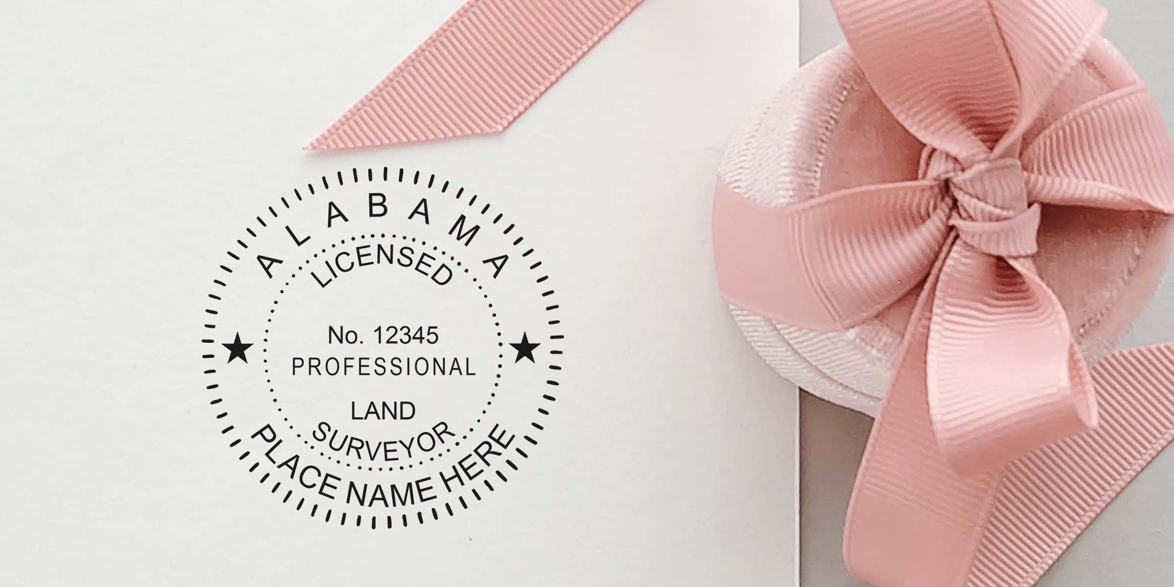Alabama licensed professional land surveyor seal with pink ribbon, compliant with Alabama land surveyor seal standards and usage guidelines.