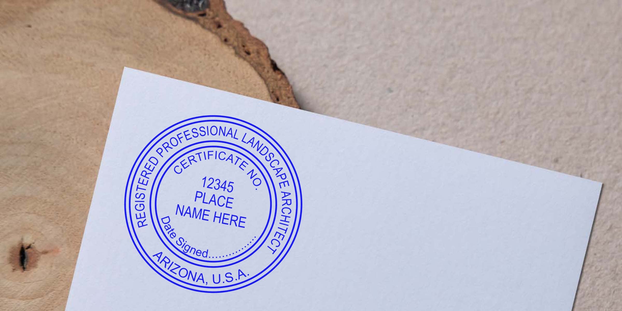 Order a registered Arizona landscape architect stamp on white paper.