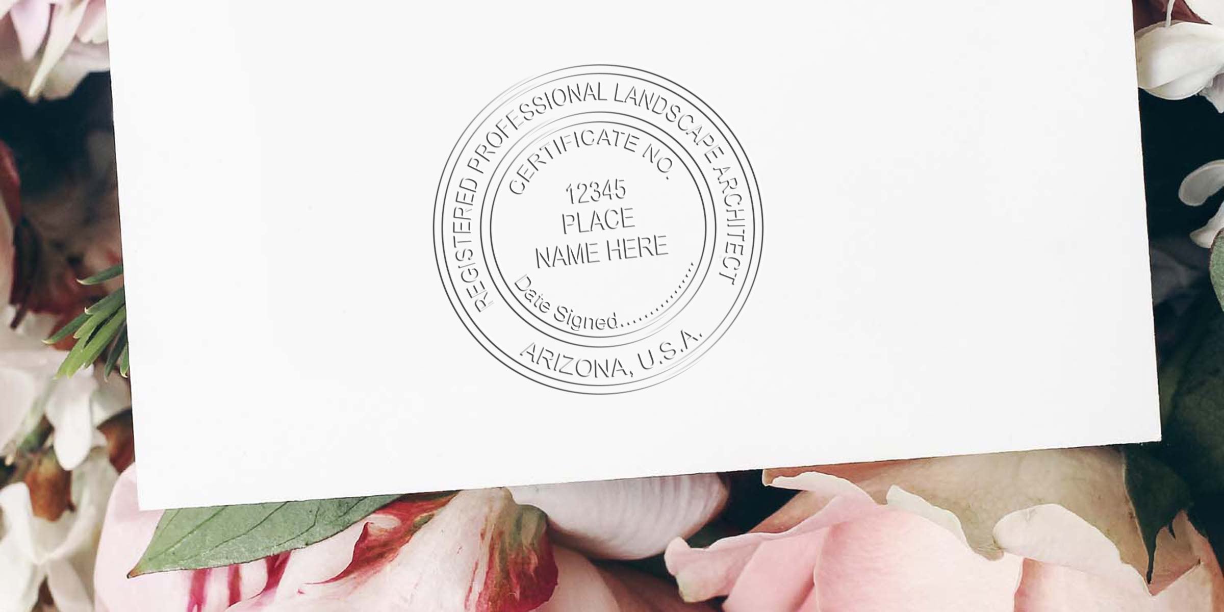Registered professional landscape architect certificate with Arizona landscape architect stamp on a floral background, featuring customizable landscape architect stamp.