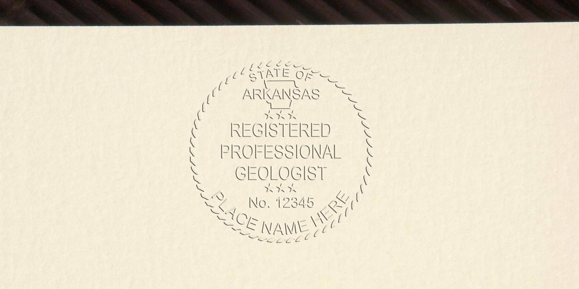 Custom Arkansas geologist stamp embossed on certificate paper, featuring top-quality geologist stamps for professional certification.