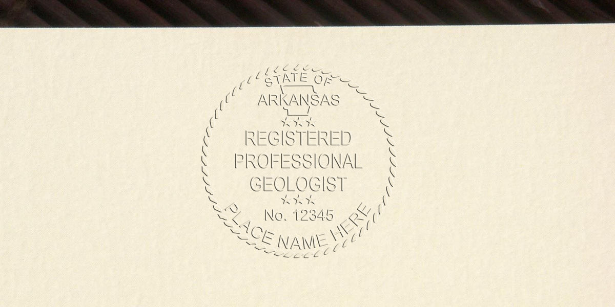 Custom Arkansas geologist stamp embossed on certificate paper, featuring top-quality geologist stamps for professional certification.