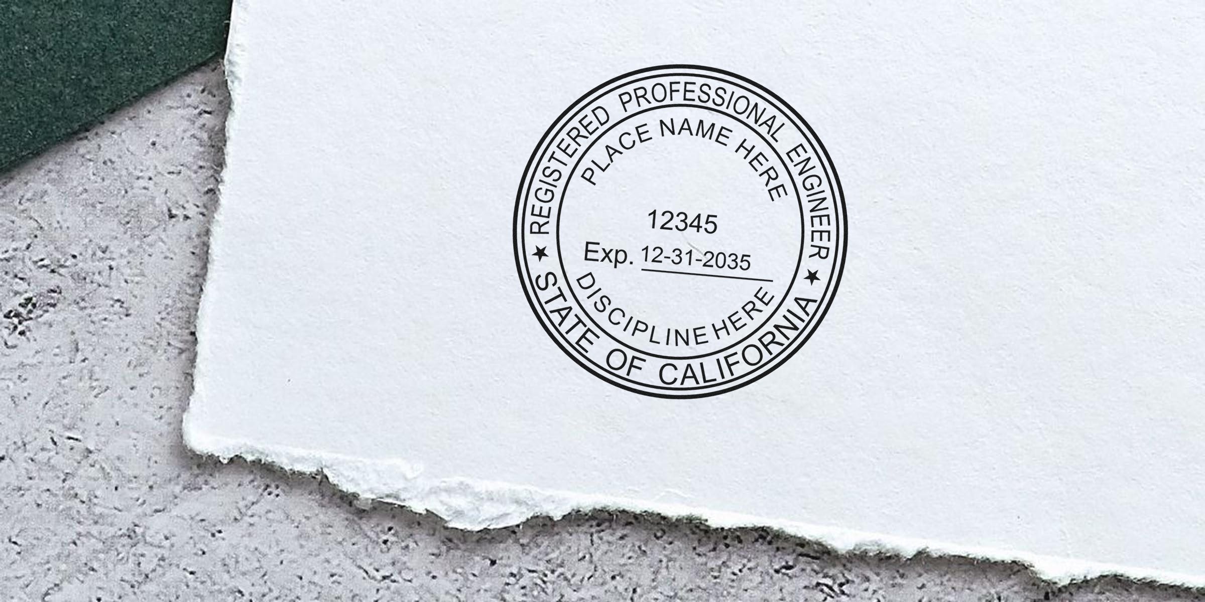 California engineer stamp embossed on white paper, displaying the professional engineer seal and highlighting embossing advantages for certification.