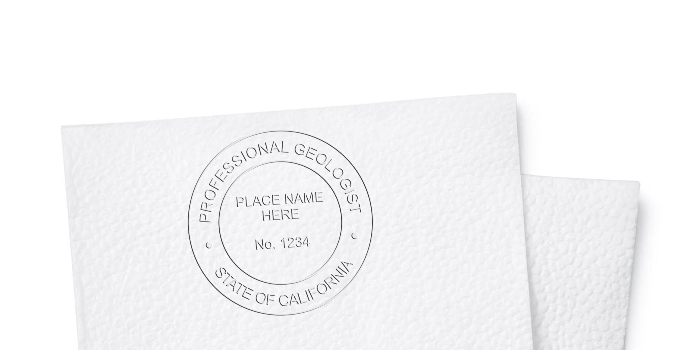Embossed California Geologist Seal on textured white paper with a detailed design.