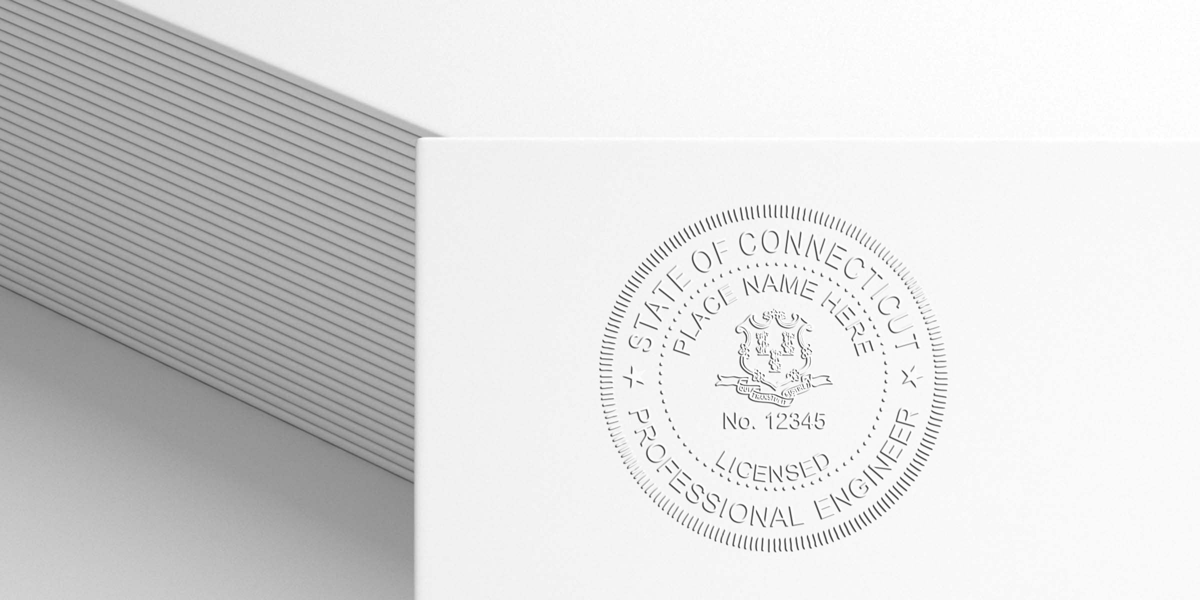 Connecticut engineer stamp embossed on white background, highlighting engineer embossing seal.