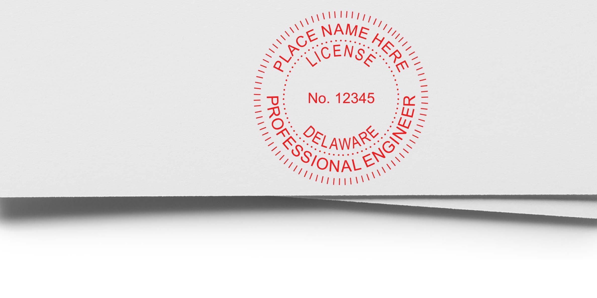 Delaware engineer stamp on white paper for professional engineer certification and licensing.