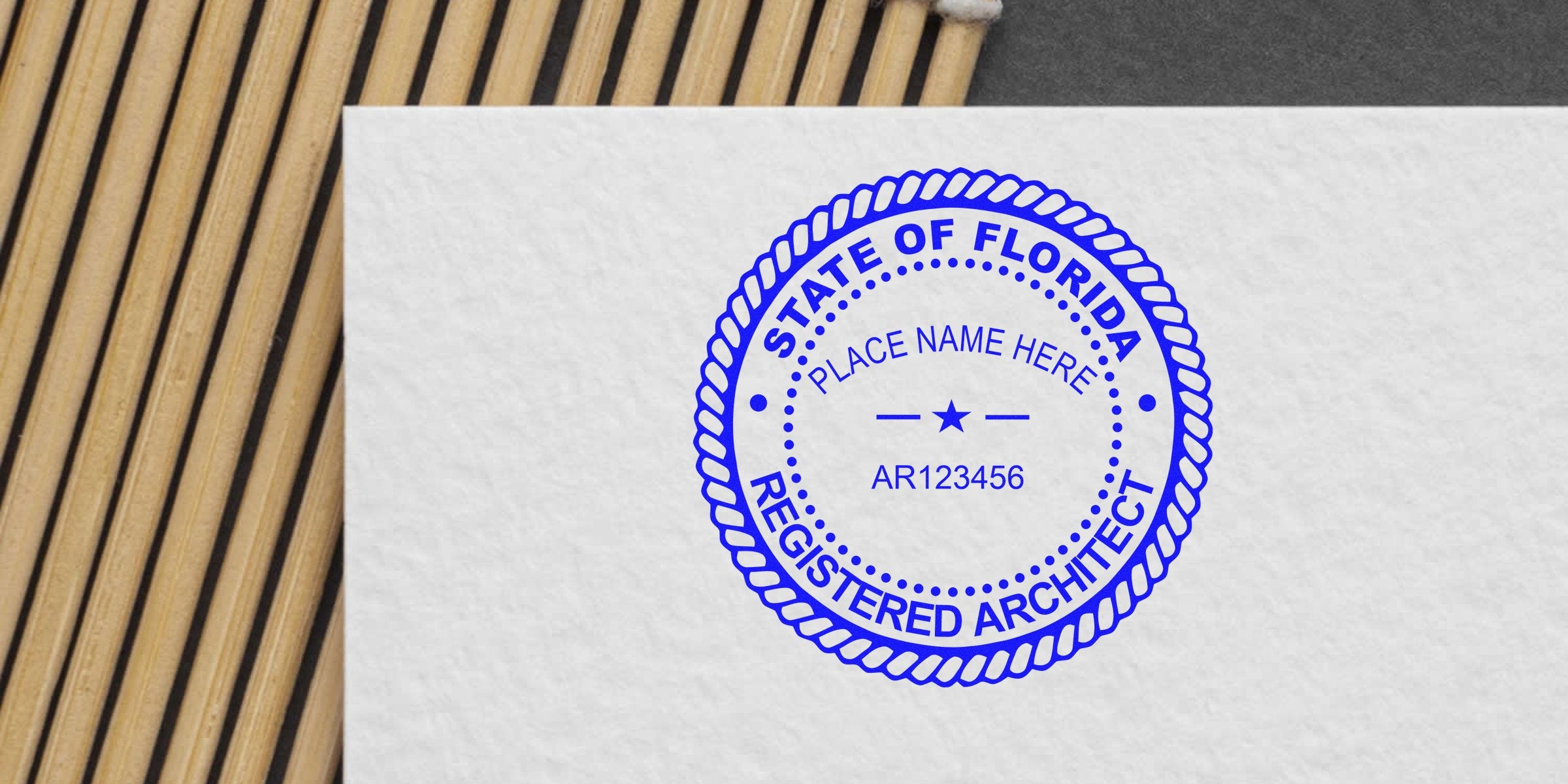 Florida architect stamp on white paper, meeting Florida architect stamp laws for professional certification.