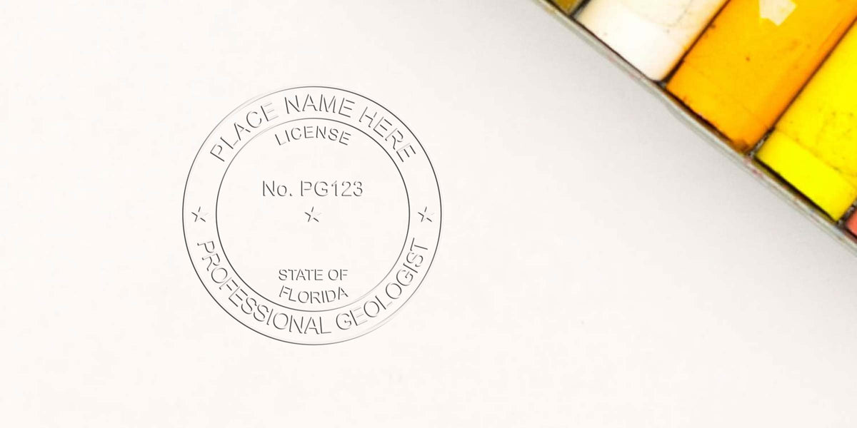 Florida Geologist Stamp with vibrant chalks and official Florida Geologist License seal.