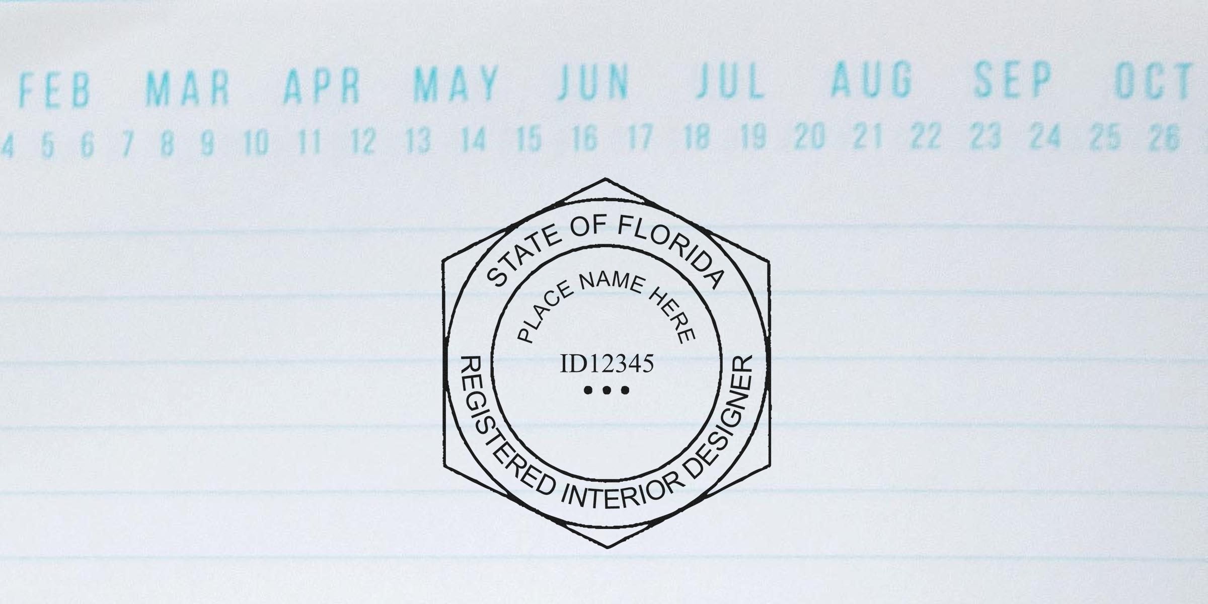 Florida interior designer stamp shown on a calendar, emphasizing Florida interior design licensing.