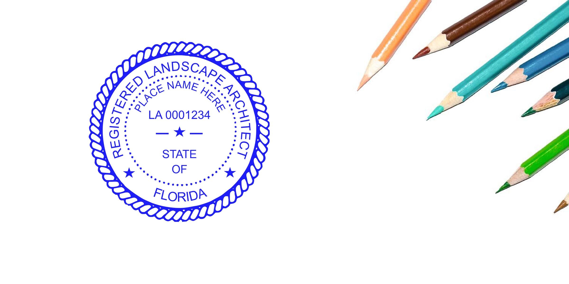 Florida landscape architect seal drawn with colored pencils on white, showcasing seal design best practices.