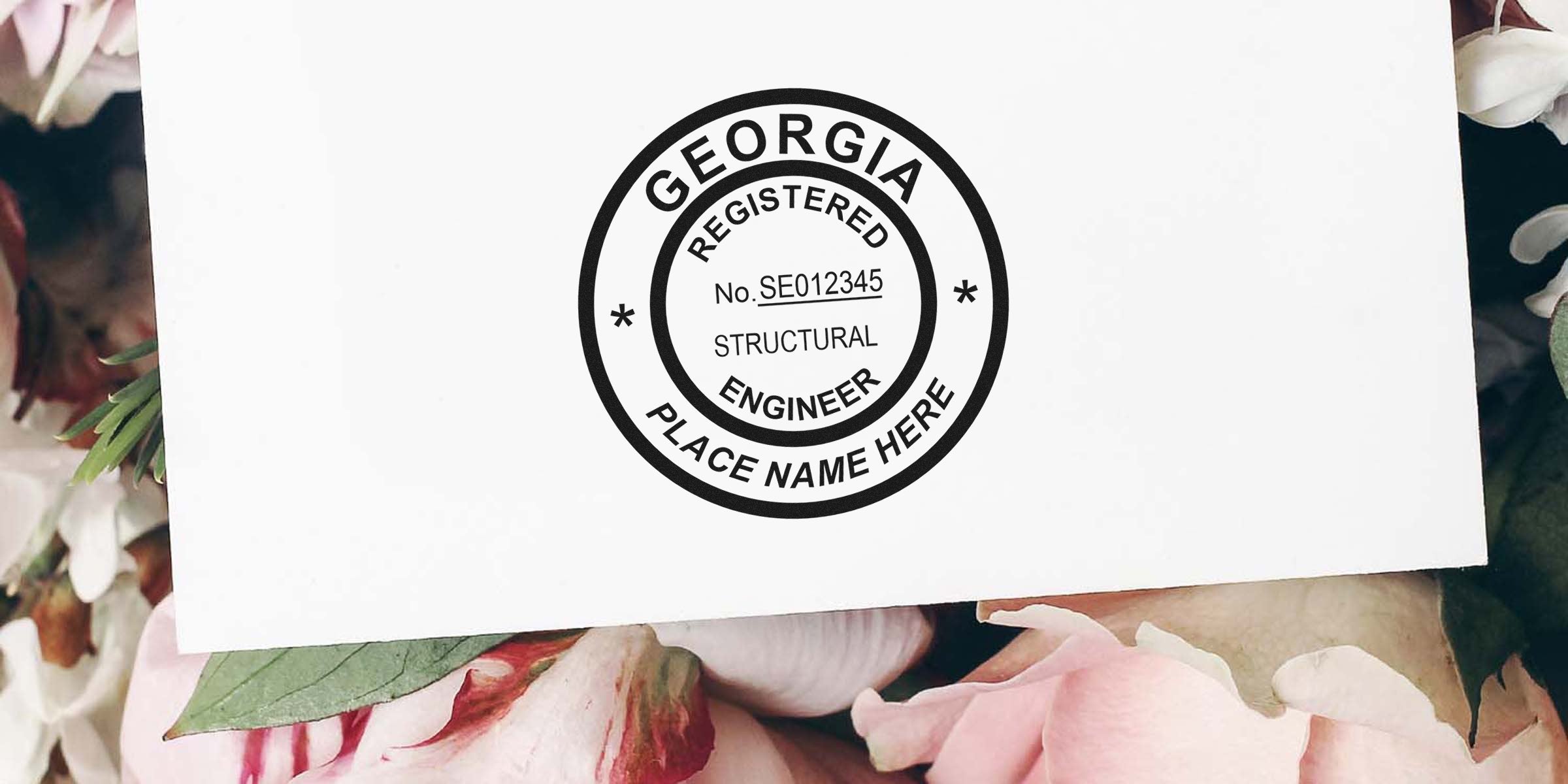Engineer Seal Georgia stamped on white paper with a floral background, showcasing the Order Engineer Seal.