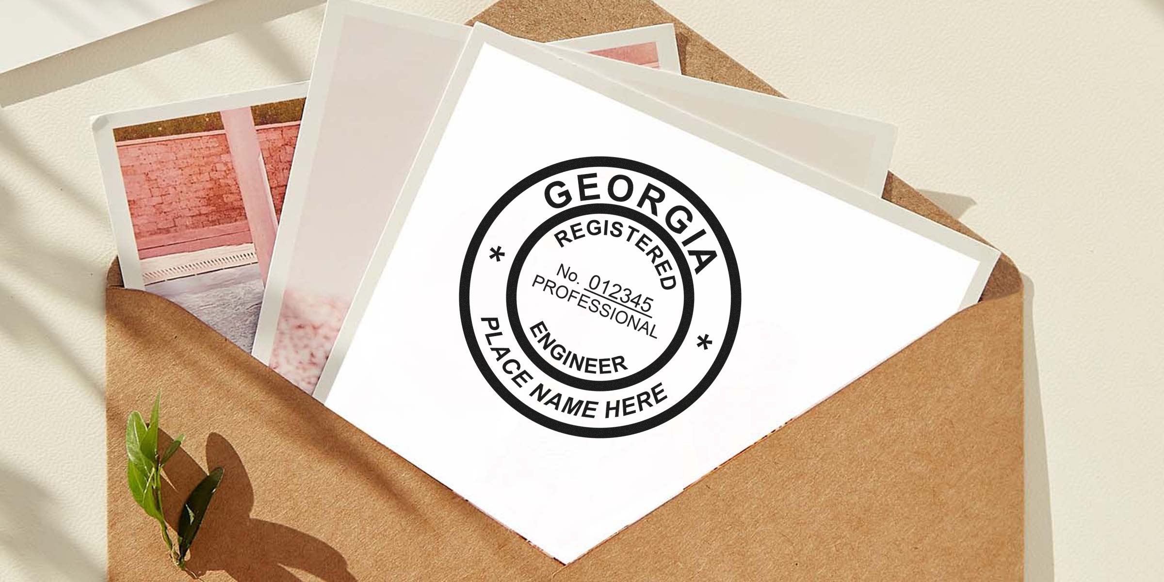 Georgia engineer stamp on white paper inside a brown envelope, meeting engineer stamp regulations.