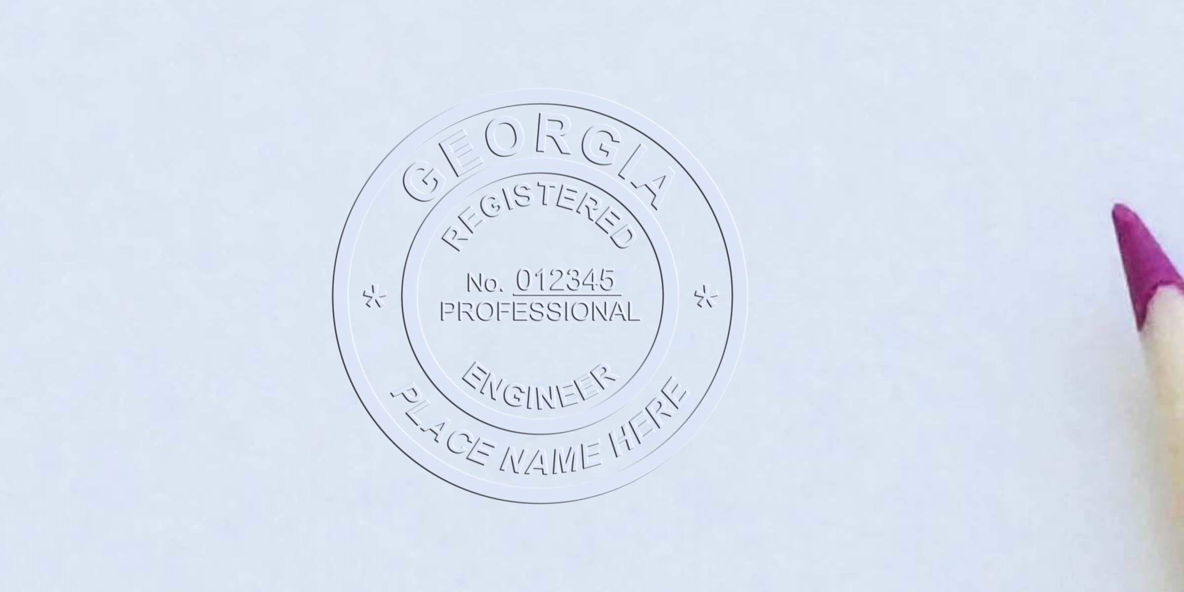 Georgia Seal Embossers Quality Engineer seal marked with purple pencil on white paper.