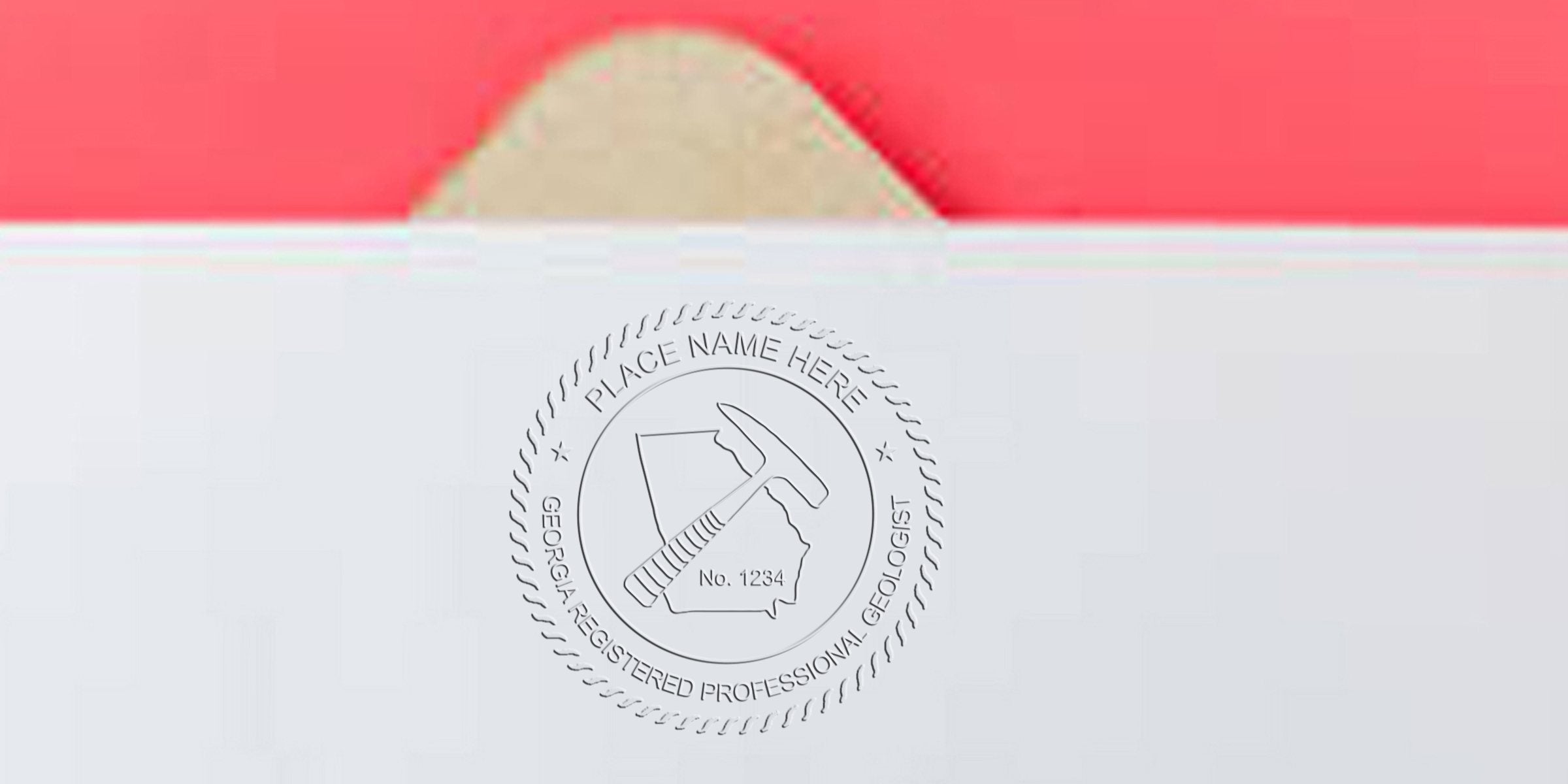 Georgia Professional Geologist Seal embossed on white paper with red background, symbolizing Professional Geologist Certification in Georgia.