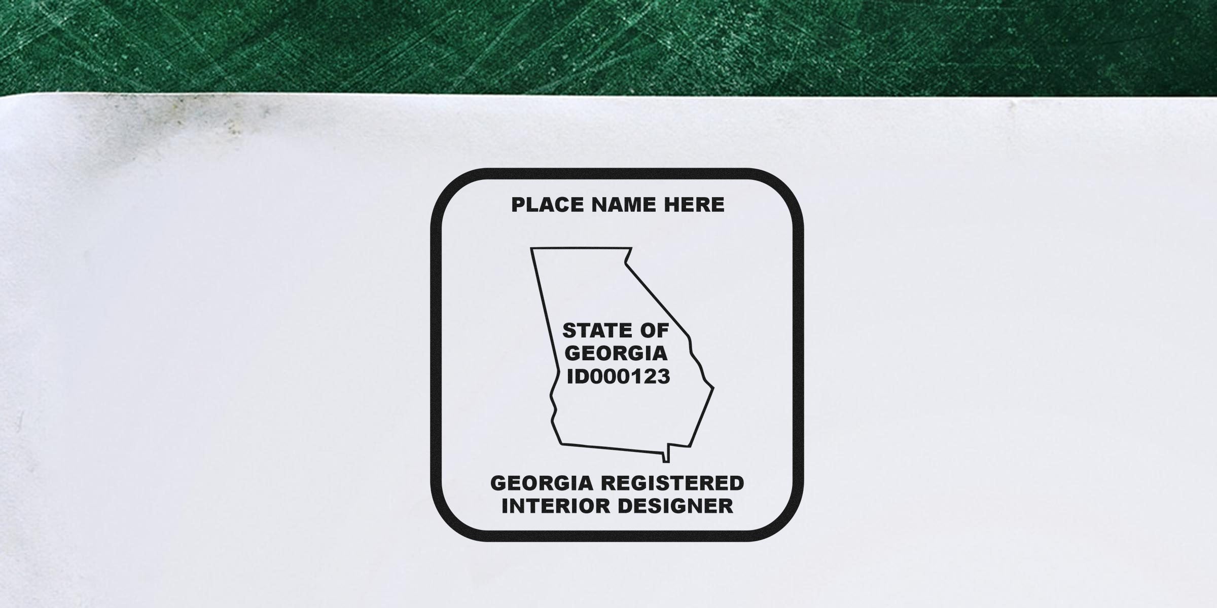 Georgia interior design certification badge with state map and ID number, crafted per seal design standards.