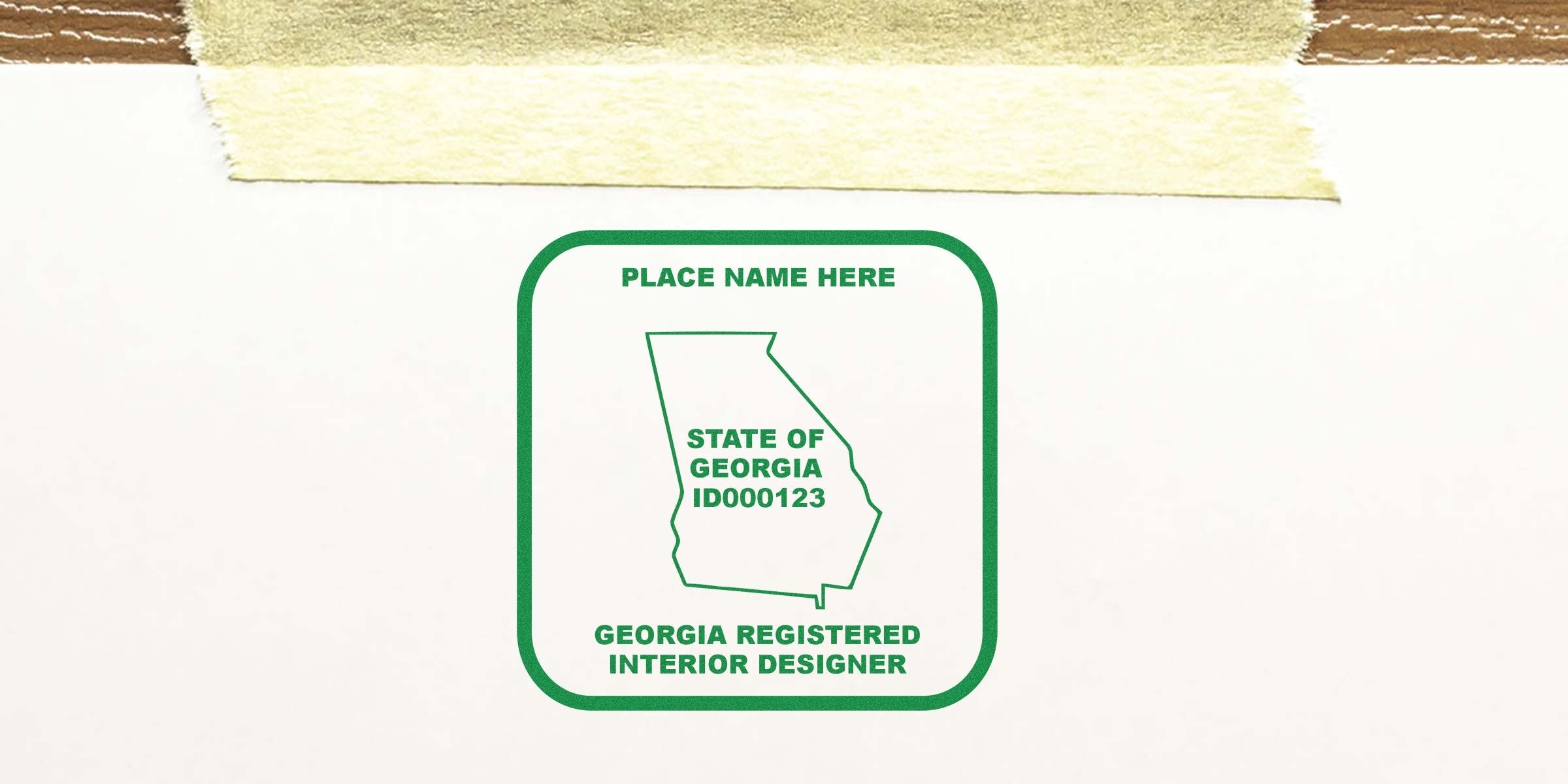 Georgia interior designer license badge with state outline, certification ID, and interior design stamp details.