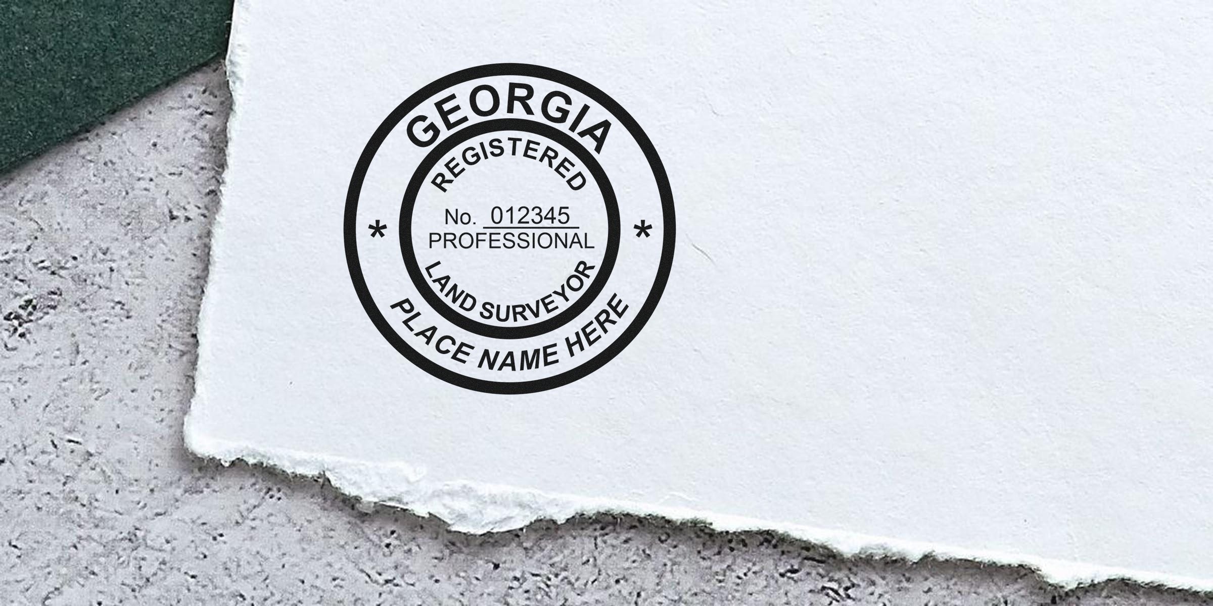 Georgia land surveyor seal stamped on torn paper, showing a professional seal design for official certification and land surveying services.