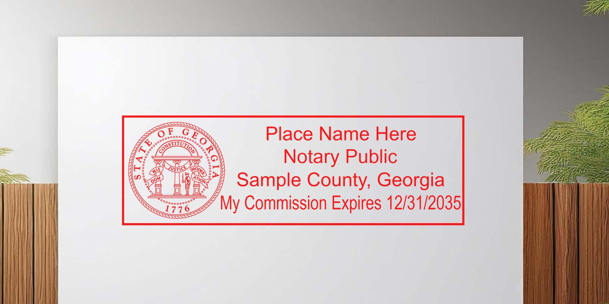 Georgia notary seal with state emblem and commission expiration date on white background, available for online purchase.