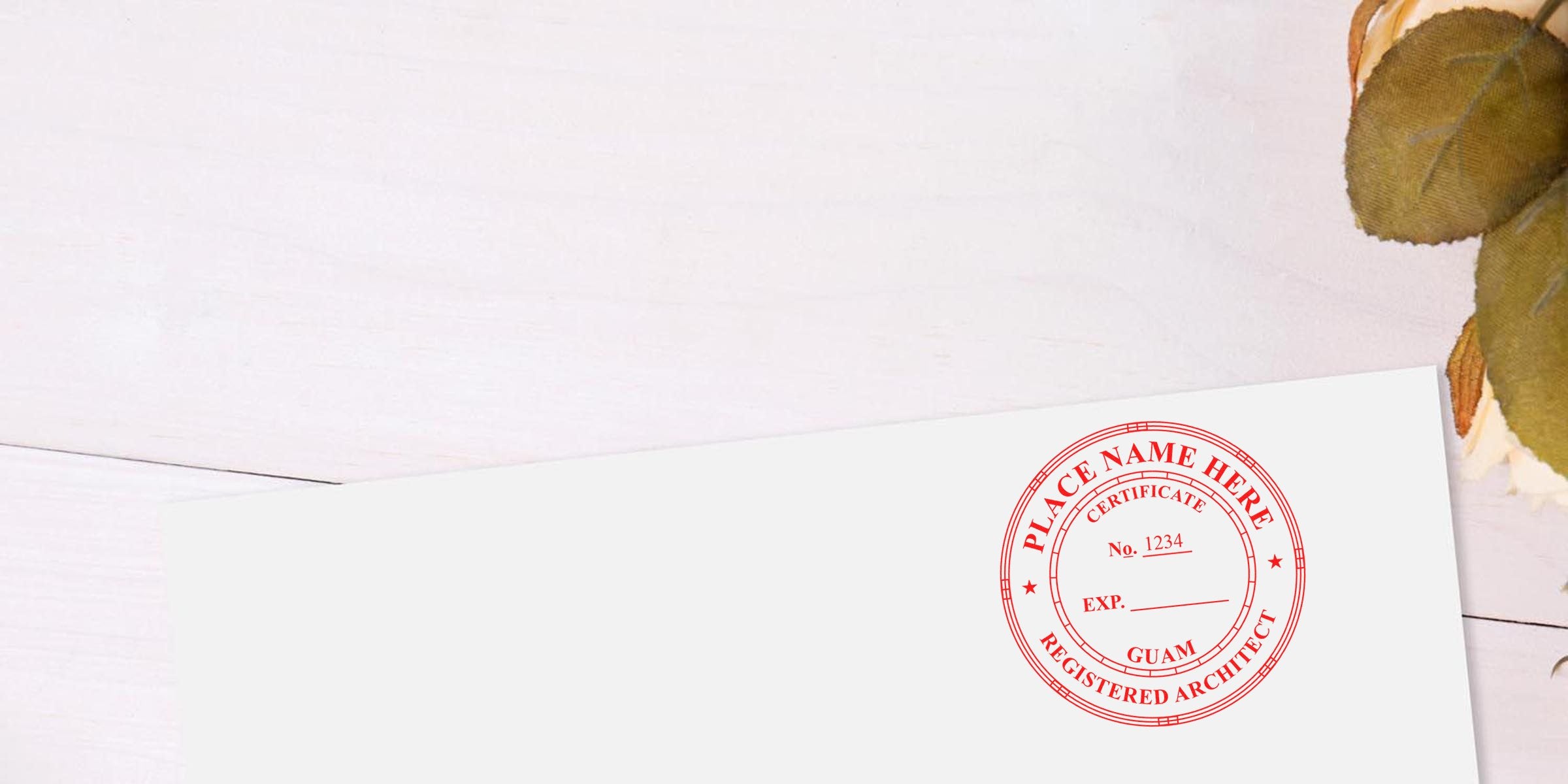 Red Guam architect seal stamped on white paper, showcasing a custom design for Guam architect certification.