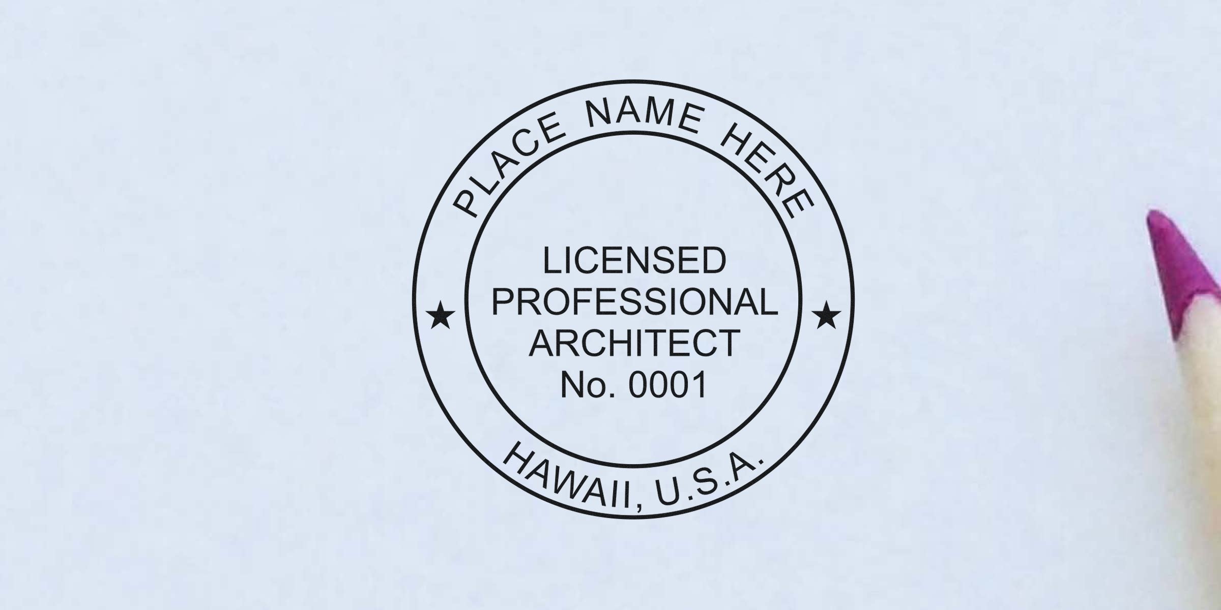 Licensed Hawaii architect stamp in purple pencil on white paper, symbolizing an architect career in Hawaii.