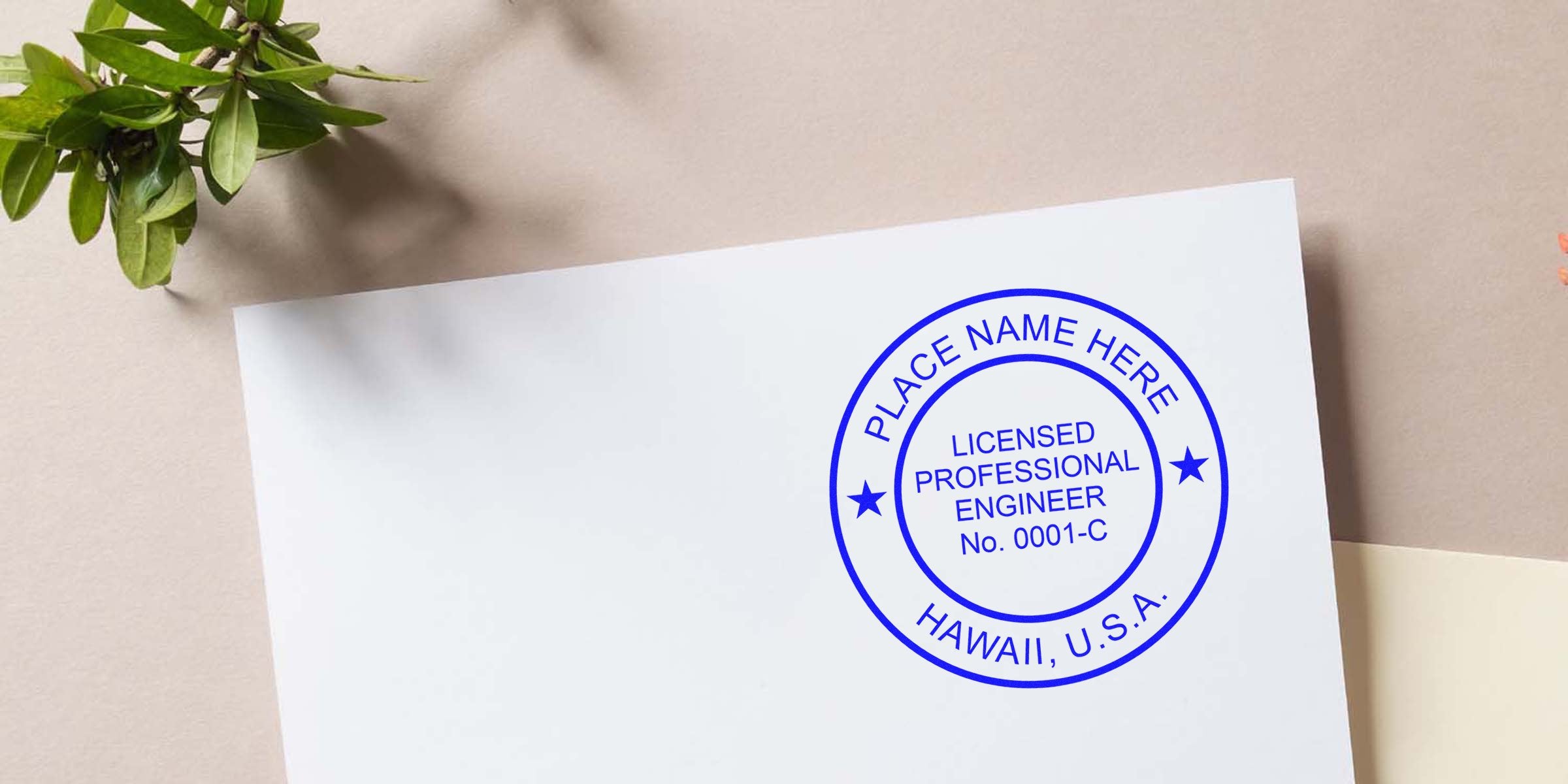 Licensed engineer stamp on white paper with Hawaii engineering seal, meeting certification requirements.