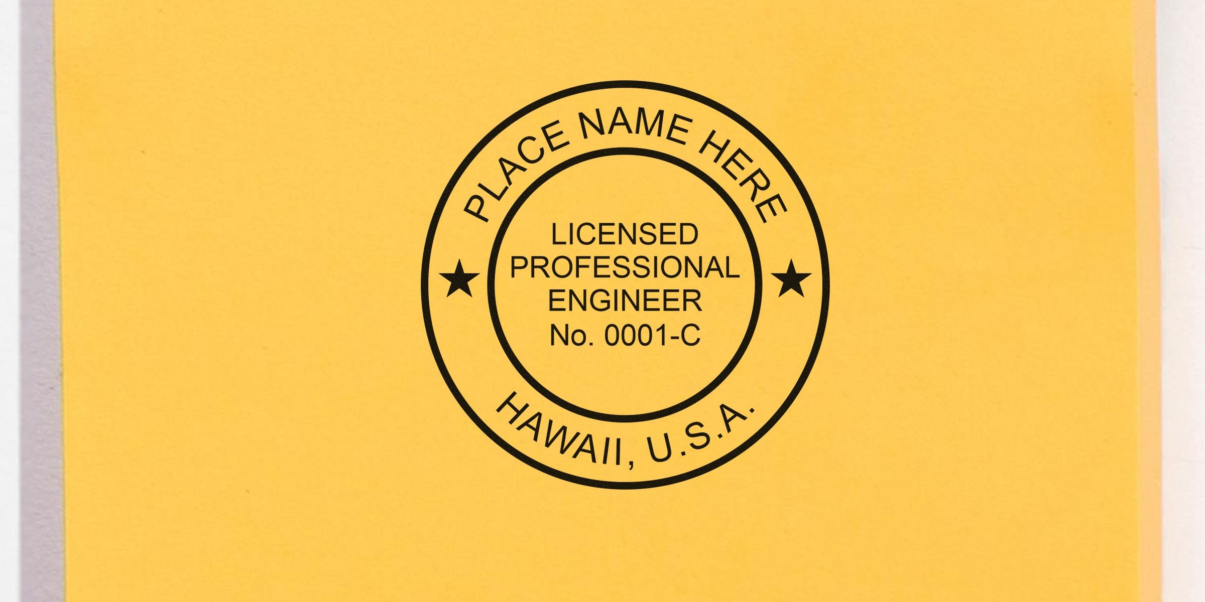 Hawaii Professional Engineer Seal and PE Seal Sticker with licensed engineer stamp on yellow background.