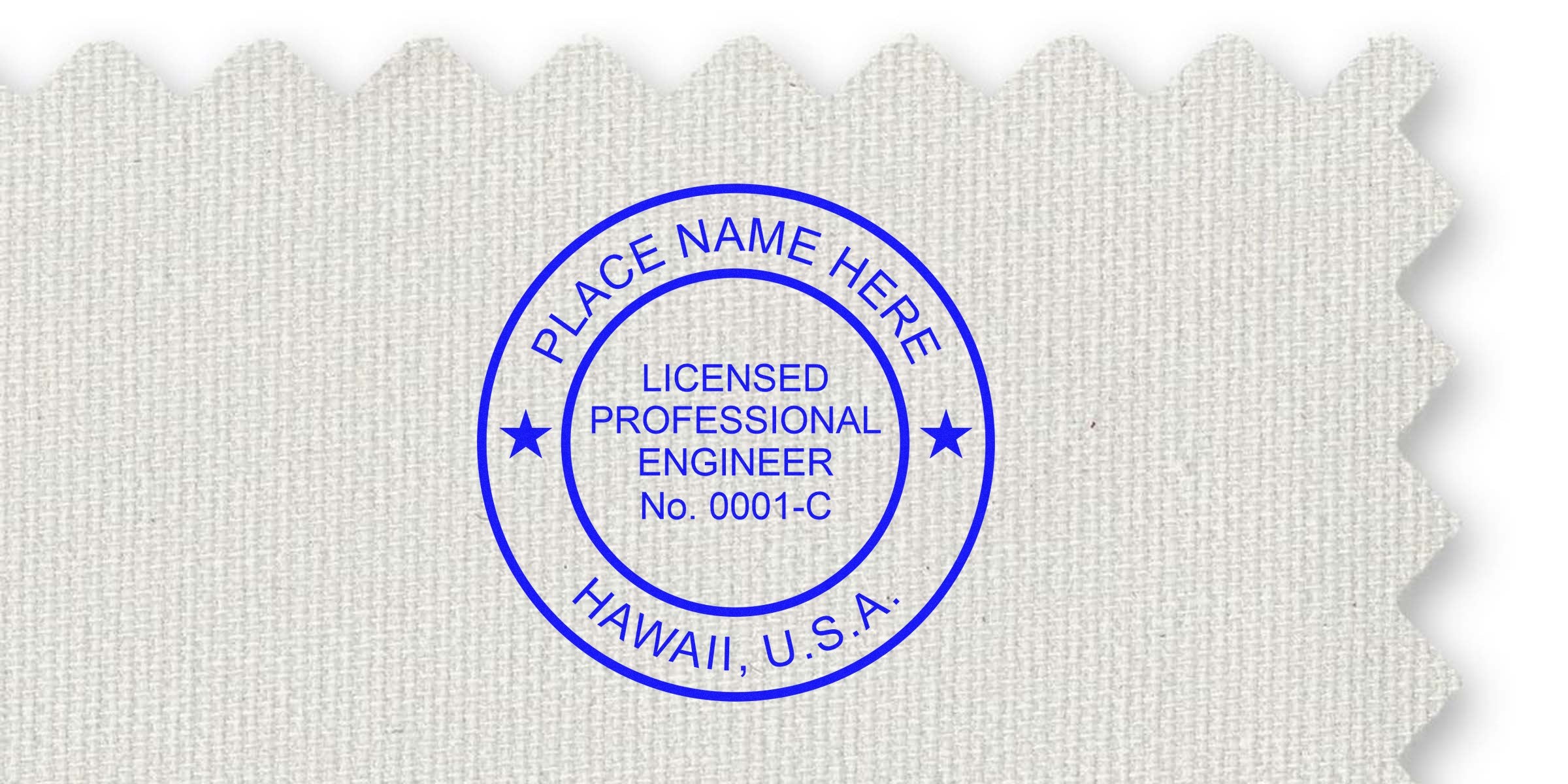 Licensed engineer stamp on fabric with Hawaii engineer seal, symbolizing professional engineering pride in Hawaii, USA.