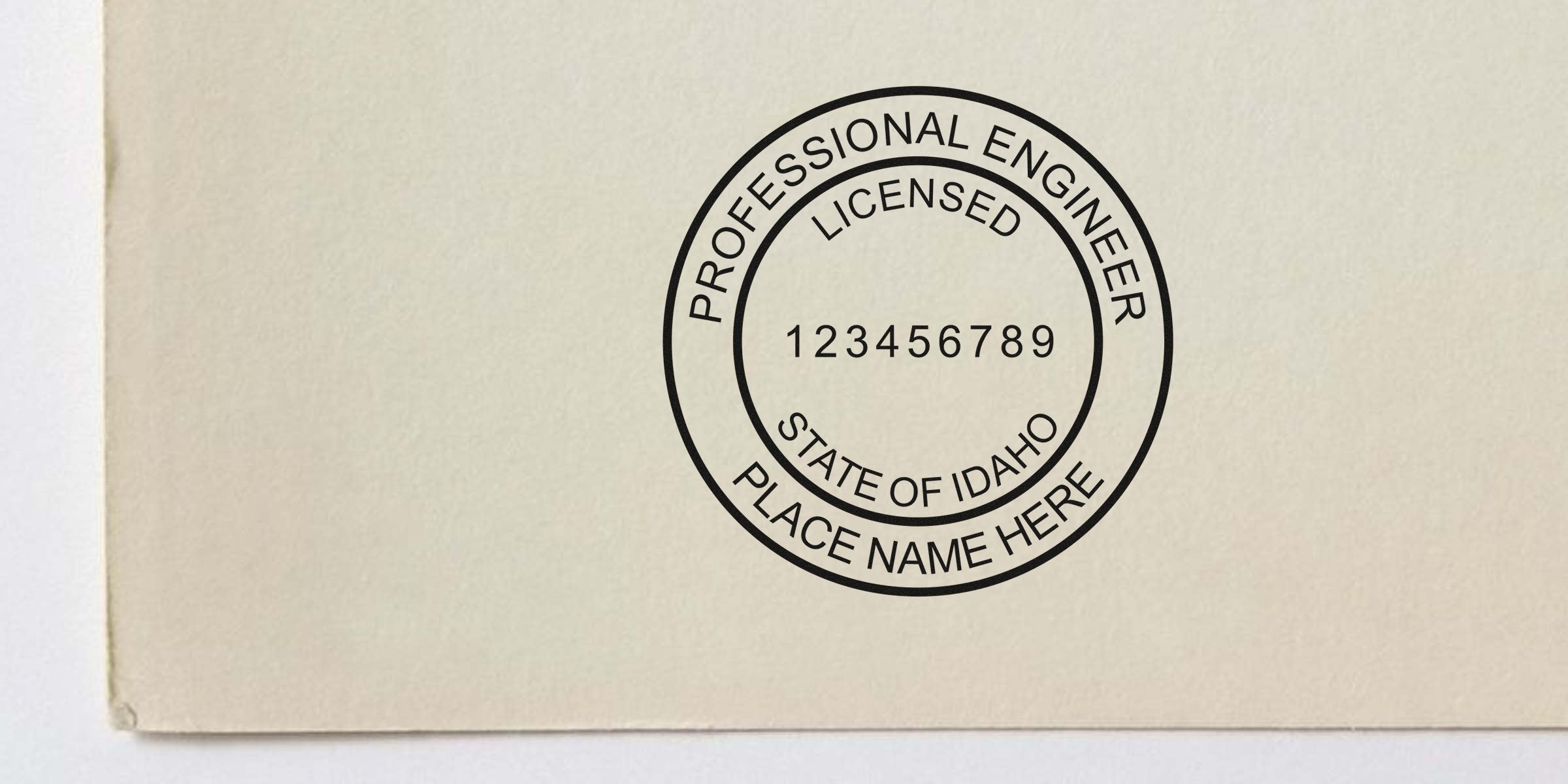 Idaho engineer stamp with professional embosser seal, license number, and location for engineering certification.