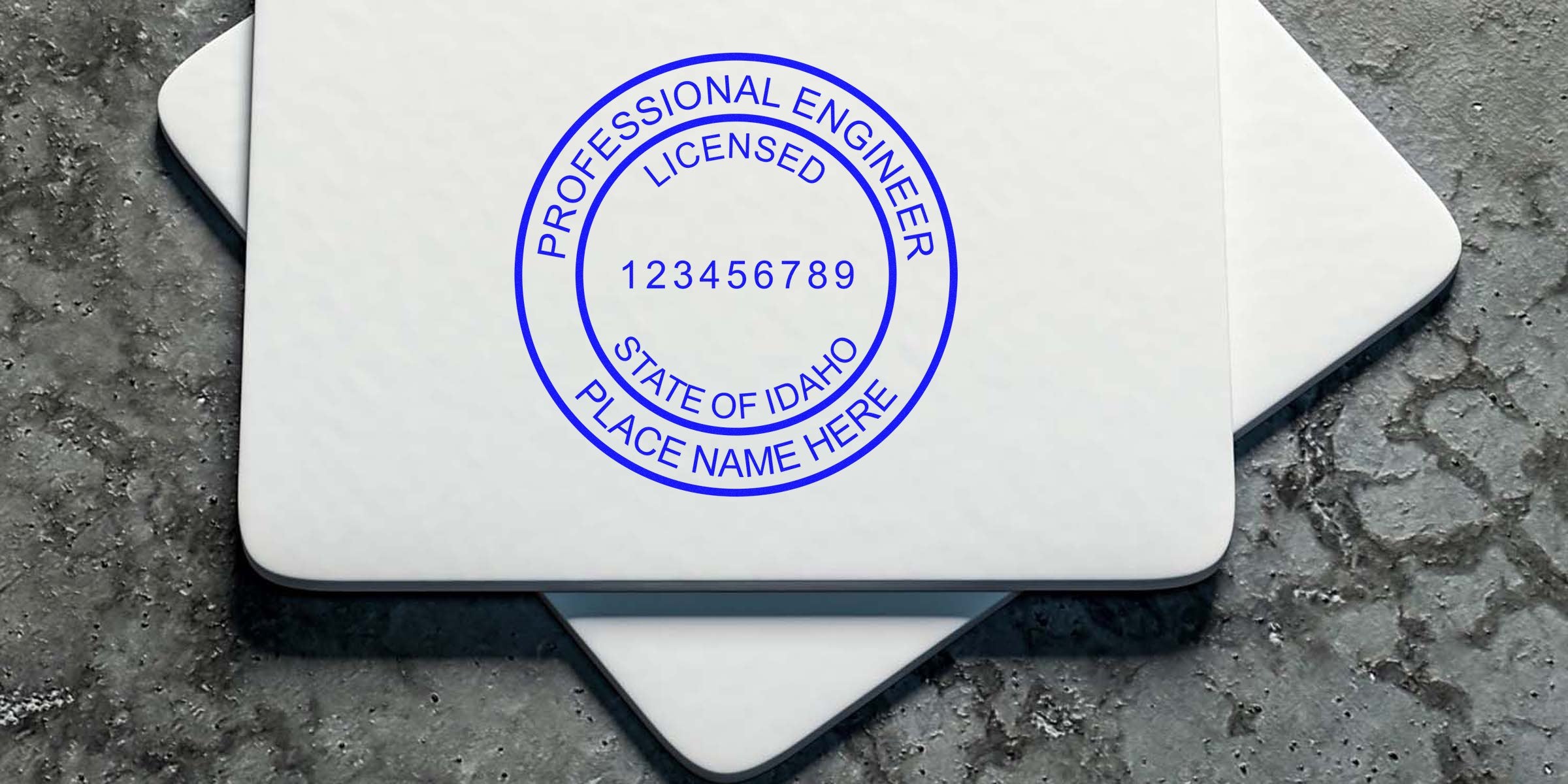 Professional Engineer Seals Idaho on white paper, displaying Quality Engineer Seals for certification and approval.