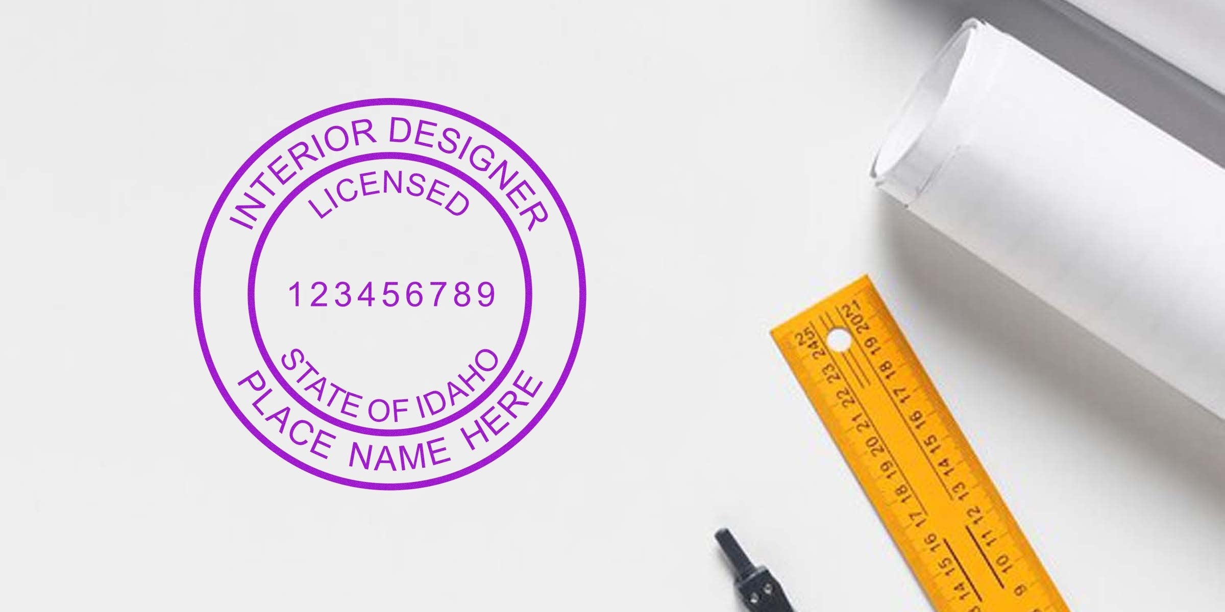 Licensed Idaho interior designer stamps over architectural plans with a ruler, symbolizing unlocking design potential.