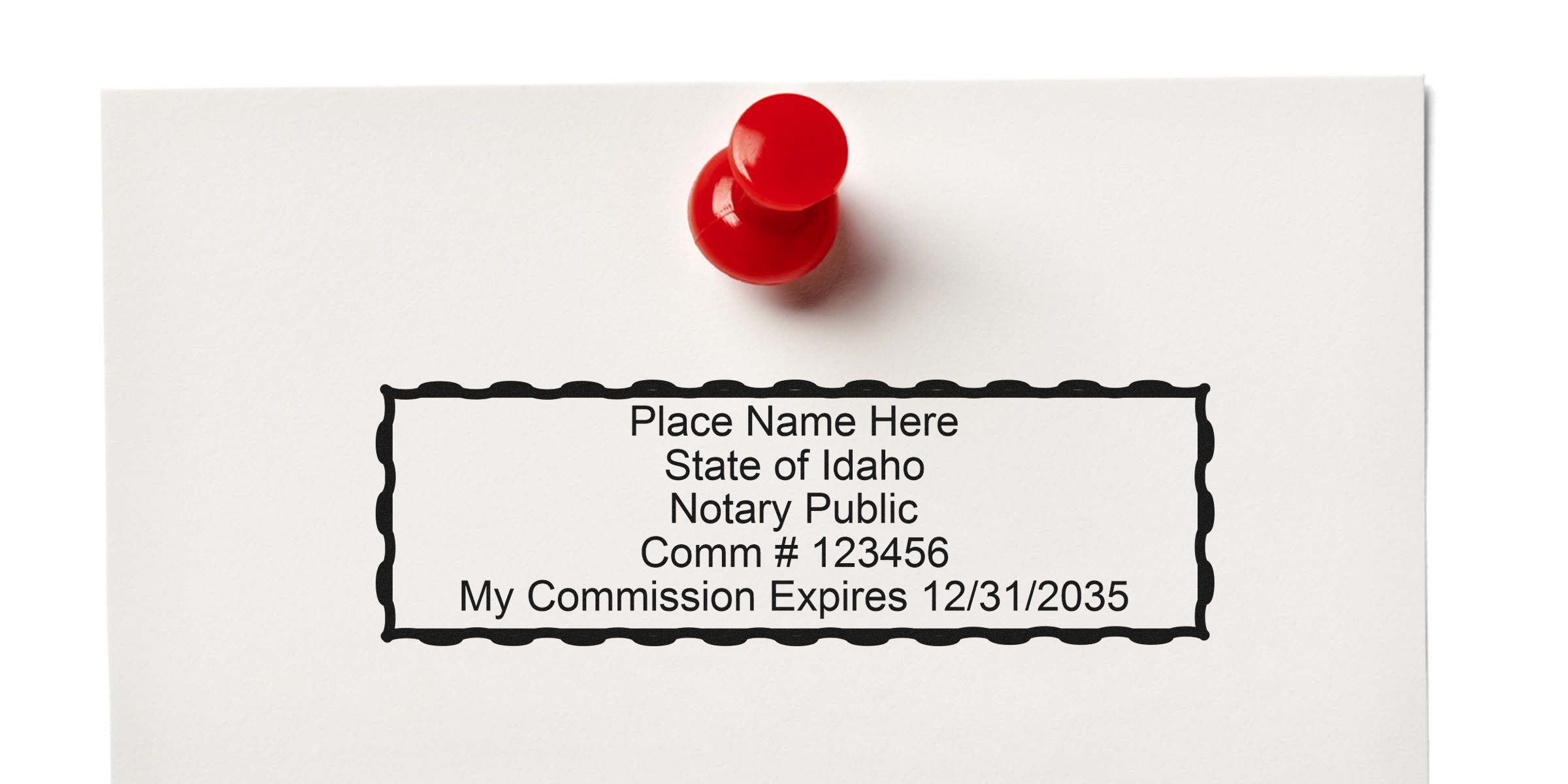 Idaho notary public commission certificate with red pushpin showing expiration date, highlighting Idaho notary requirements and steps to become a notary in Idaho.