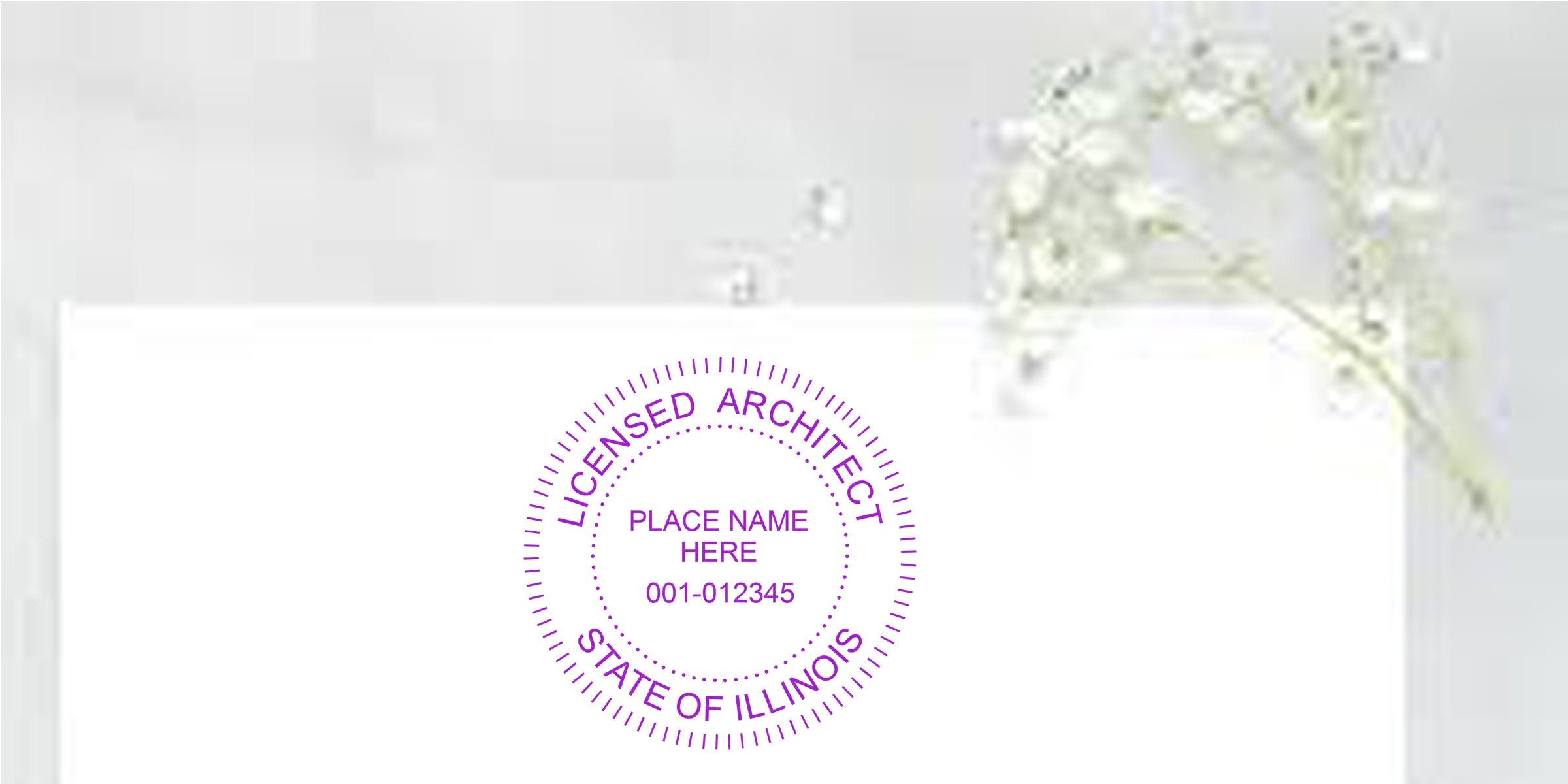 Illinois architect seal with floral design on white background, adhering to architect seal standards.