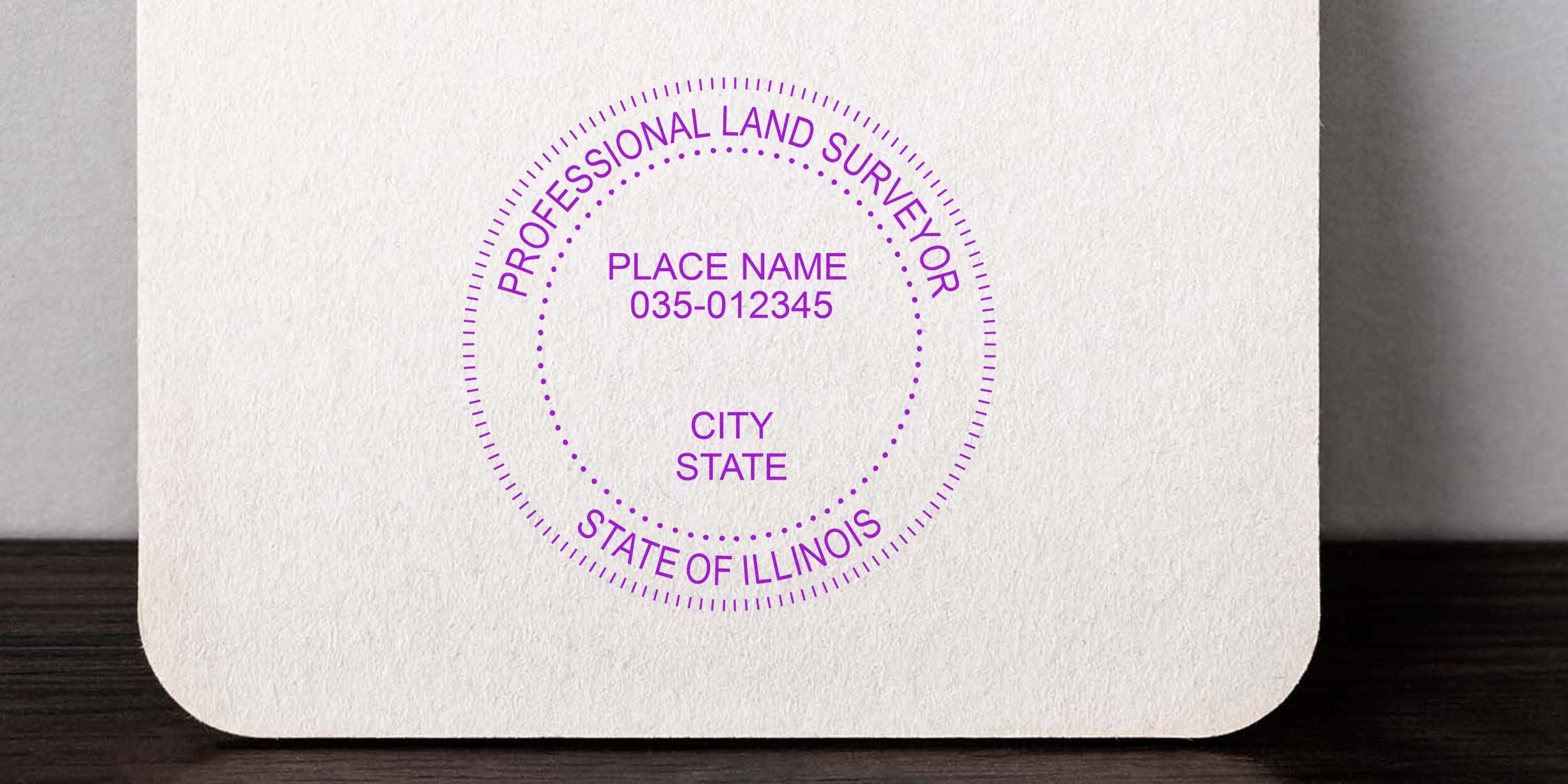 Illinois land surveyor stamp for state certification on textured paper, complying with Illinois land surveyor guidelines.
