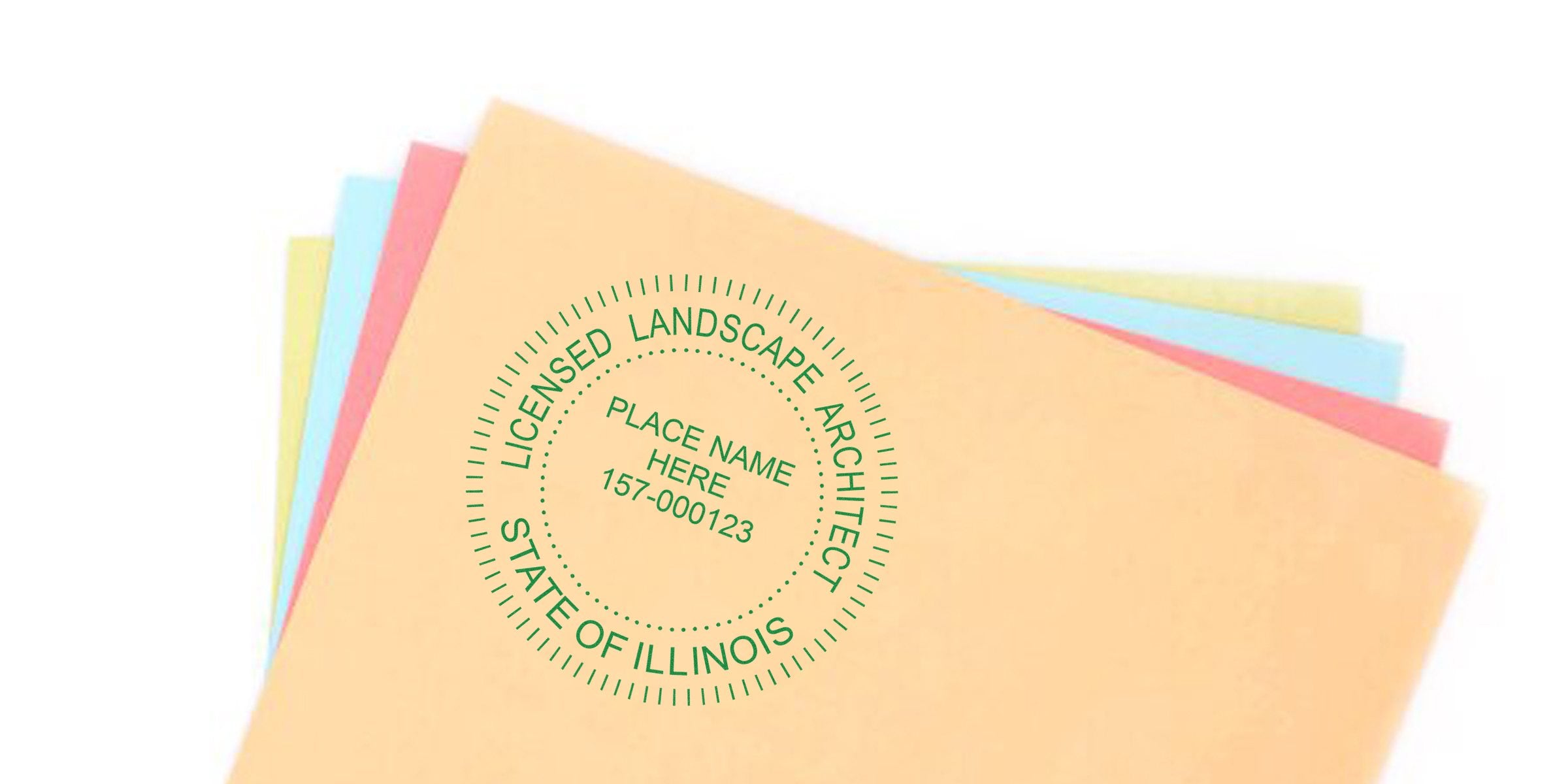 Illinois landscape architect seal on colorful paper, symbolizing licensing requirements for professional certification in Illinois.