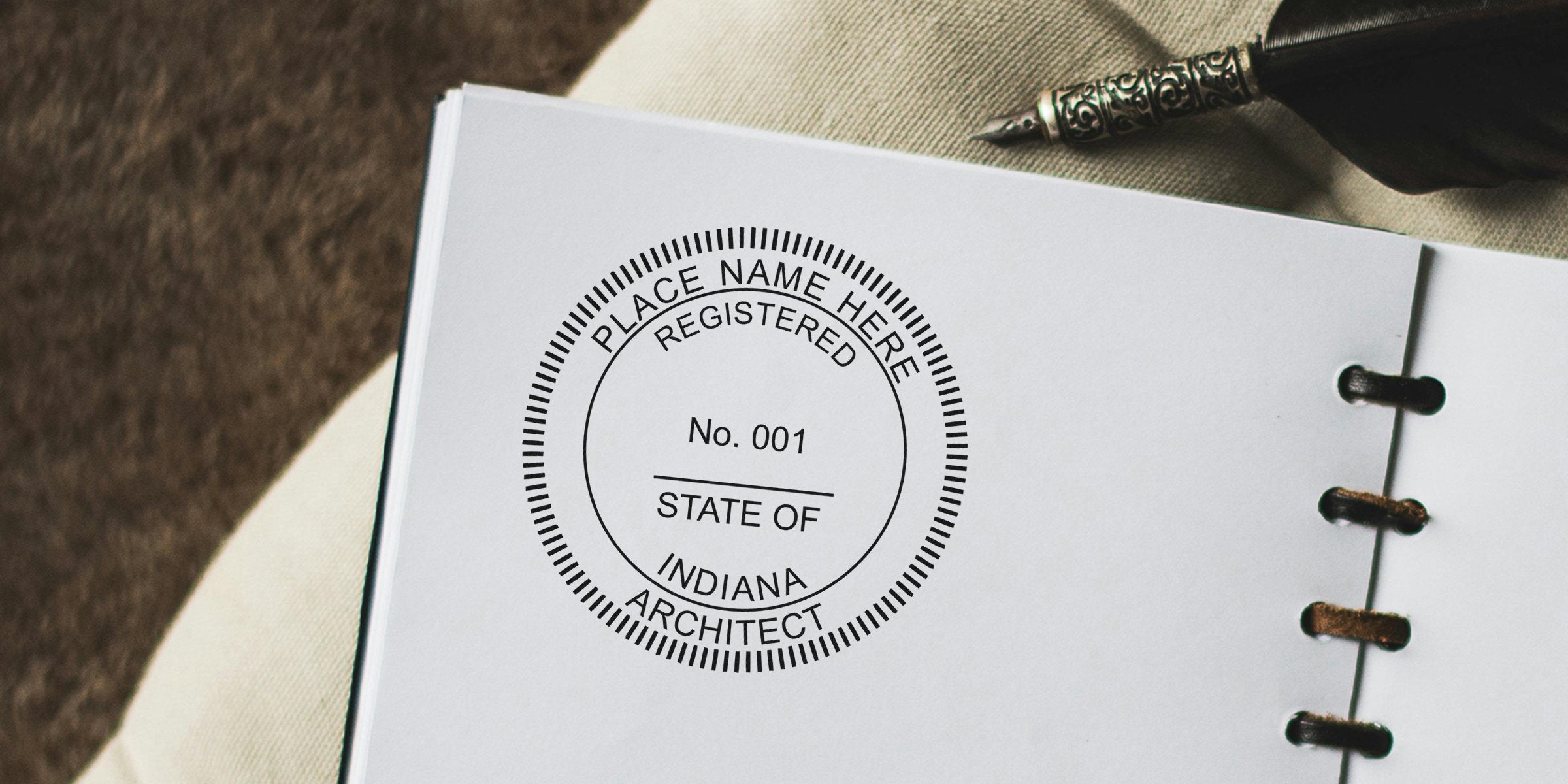 Indiana architect stamp with architectural seal on white paper for license verification.