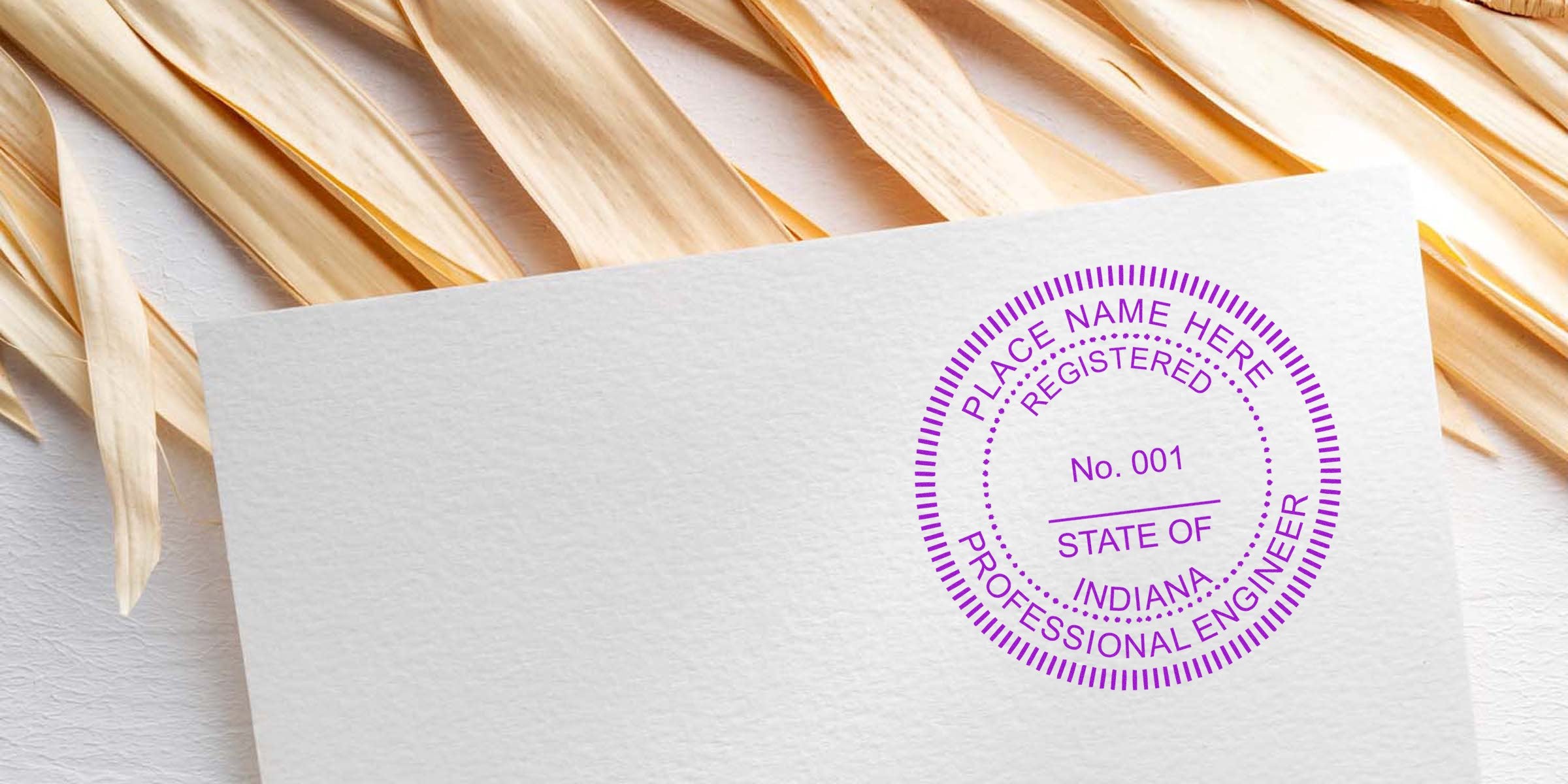 Indiana PE Stamp: Professional engineer seal on white paper for Indiana state license, per Design Guidelines.