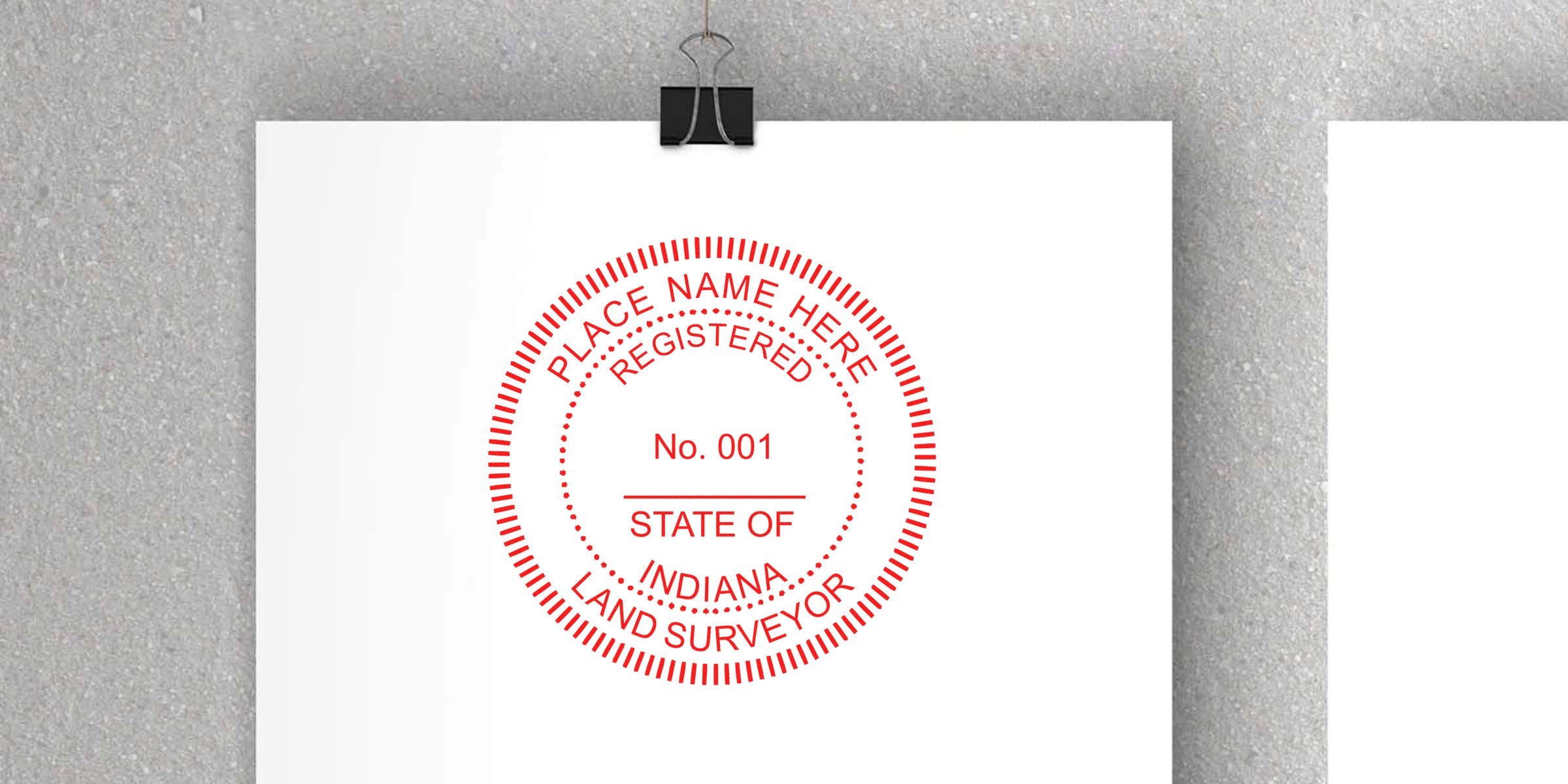 Red Indiana land surveyor seal on white paper, symbolizing certification and professional land surveying services in Indiana.