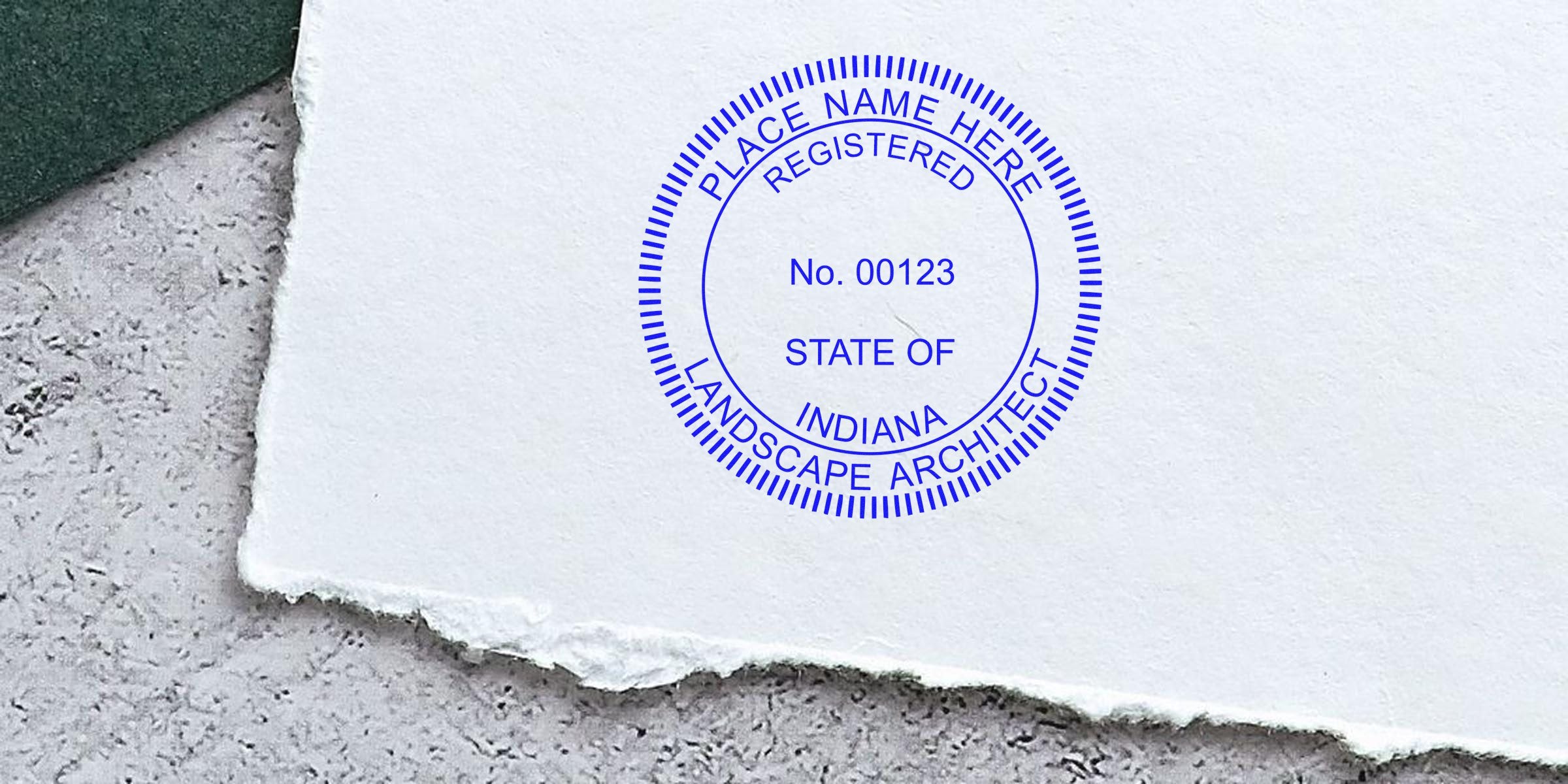 Indiana landscape architect seal embossed on textured paper for state license certification.