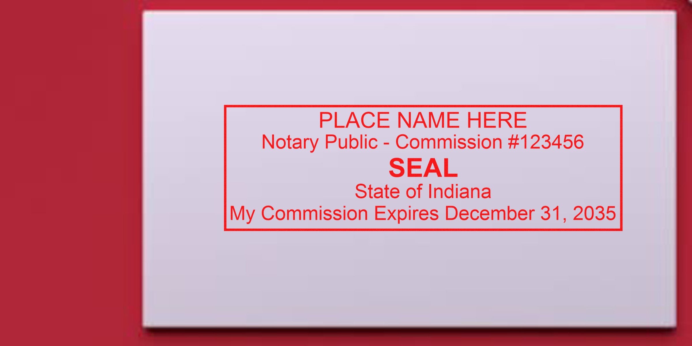 Indiana notary public seal on white paper showing commission number and expiration date, related to Indiana notary stamp renewal and renewal requirements.