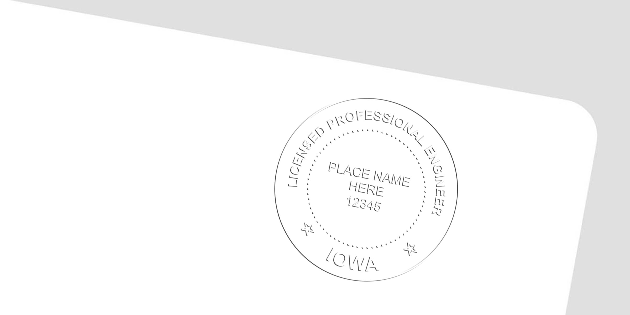 Iowa engineer seal and professional engineer stamp showing place name and license number on white paper.