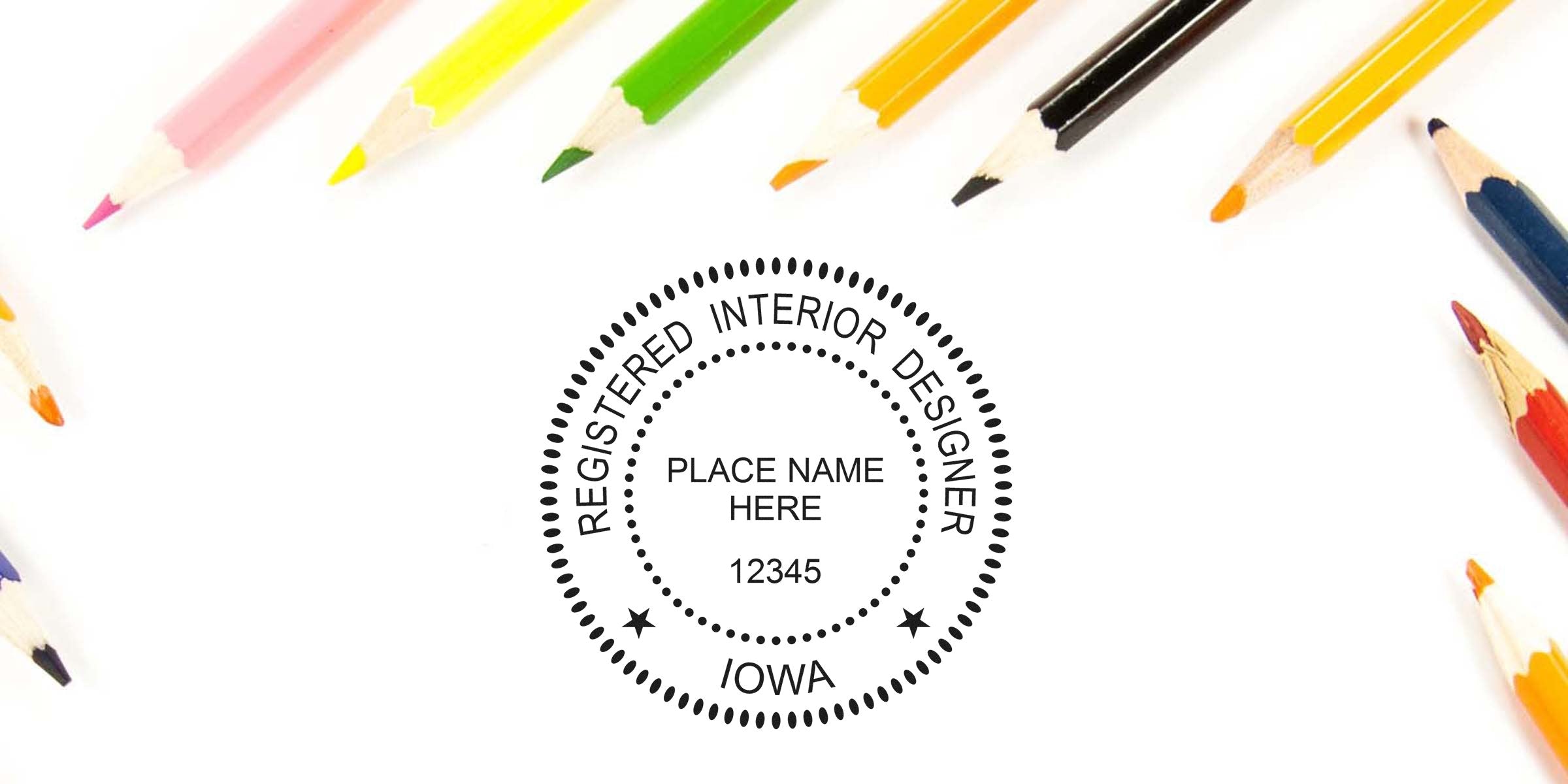 Iowa interior designer stamp with registered seal and colorful pencils background, highlighting common application mistakes.