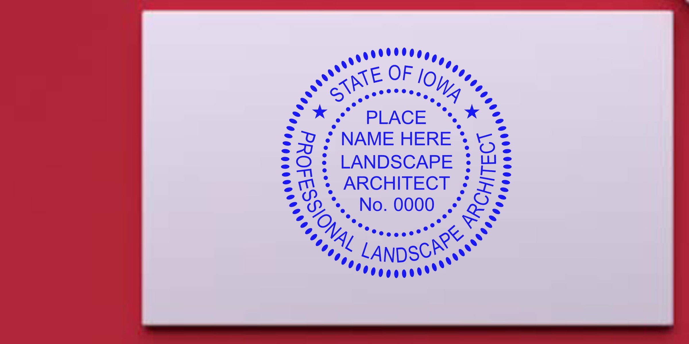 Iowa landscape architect professional seal on white background with tips for buying architect stamps.