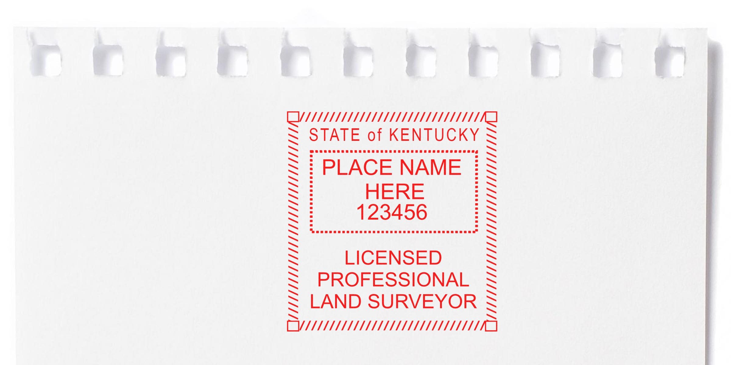 Kentucky land surveyor seal with licensed professional stamp, including place name and license number; examples of Kentucky land surveyor seals and sample seals.