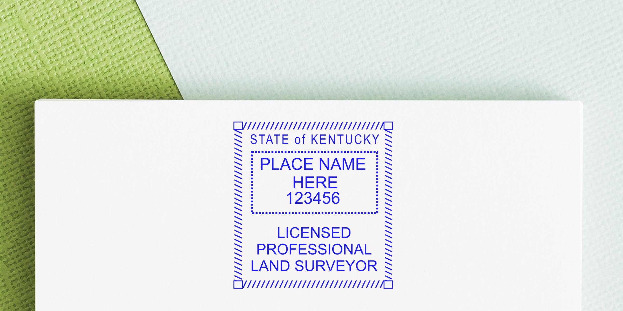 Kentucky land surveyor seal on white paper showing place name and license number, complying with land surveyor seal requirements.
