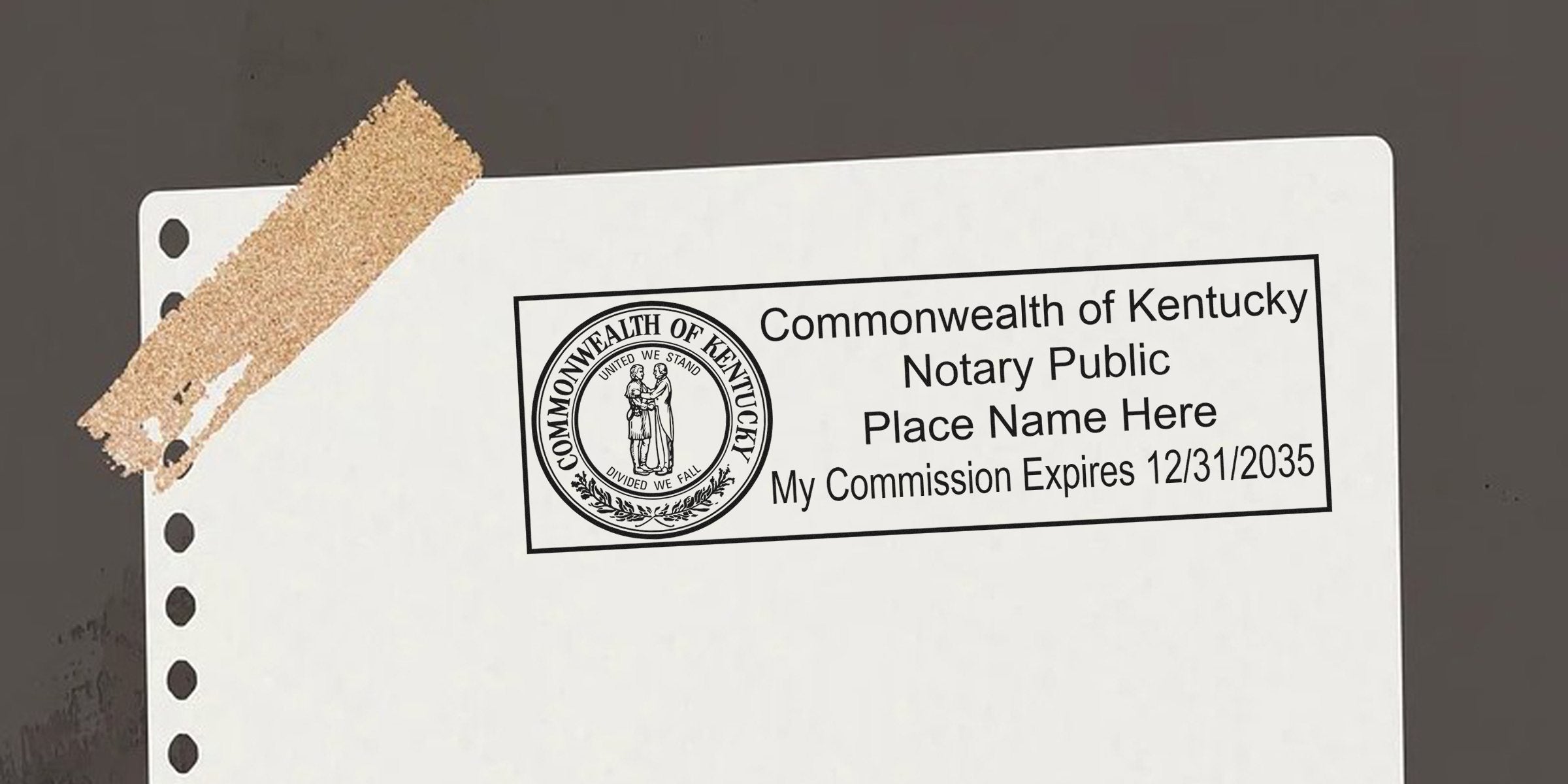 Kentucky notary public stamp on white paper showing commission expiration date, highlighting notary seal expiration and renewal in Kentucky.