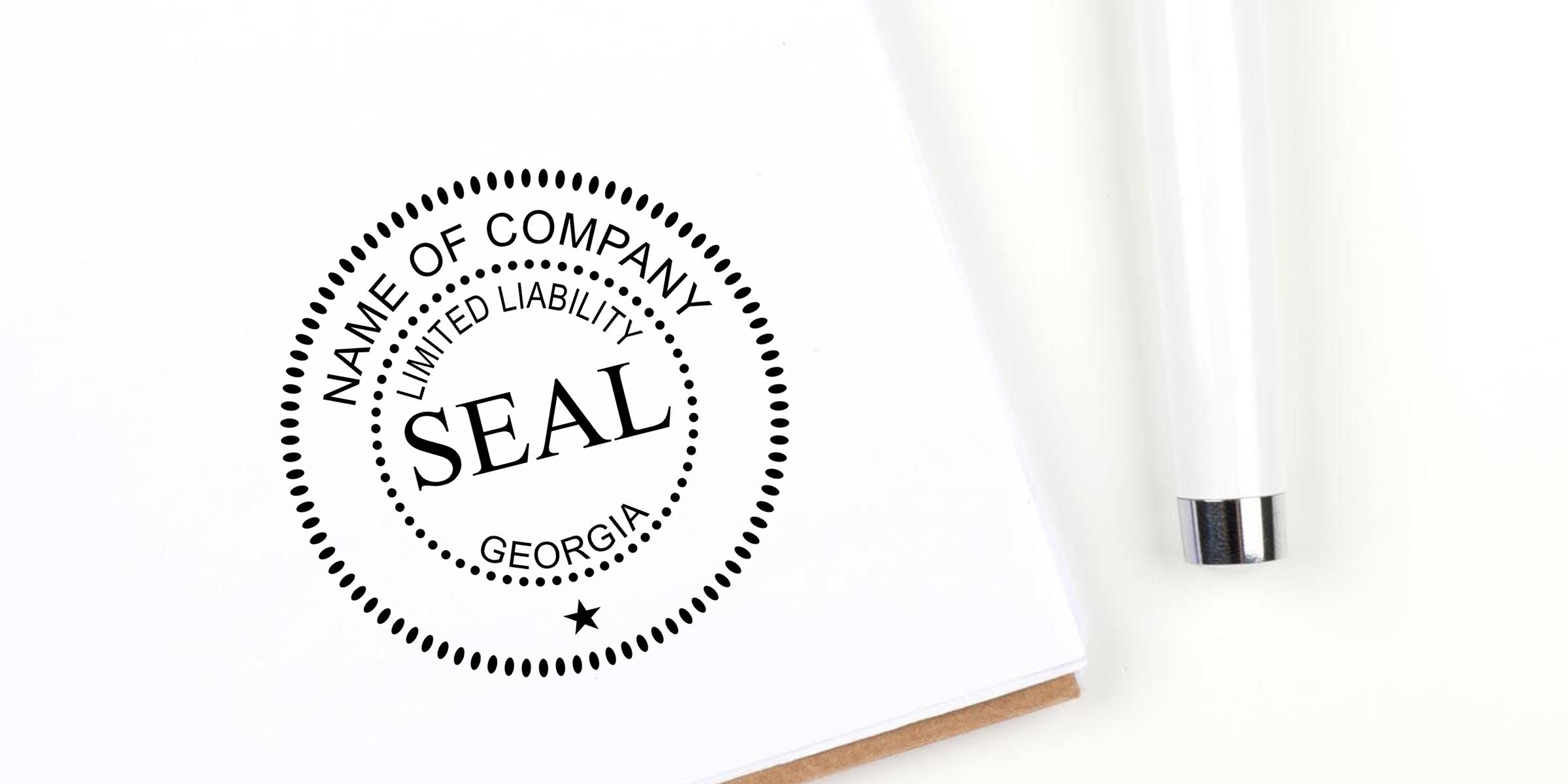 Georgia limited liability company seal stamp on white document with company name placeholder and official corporate seal design