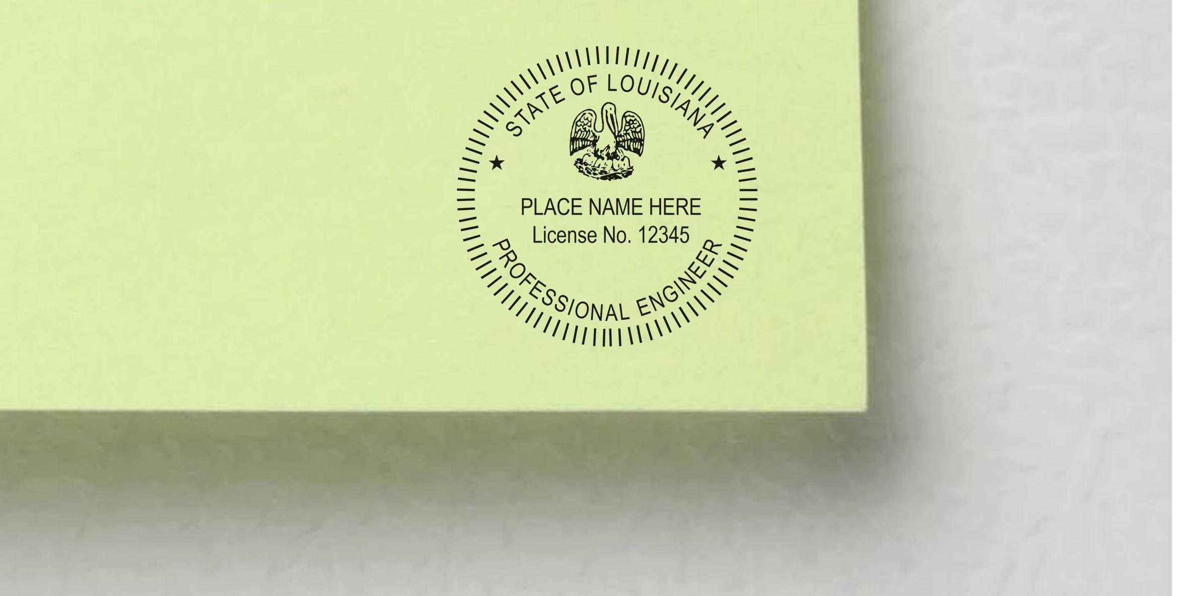 Louisiana engineer stamp on document showing professional engineer seal and license number 12345, compliant with Louisiana engineer stamp requirements.