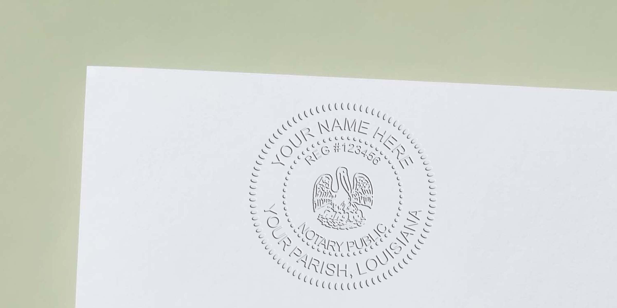 Louisiana notary public embossed seal on white paper. Get essential Louisiana notary supplies online.