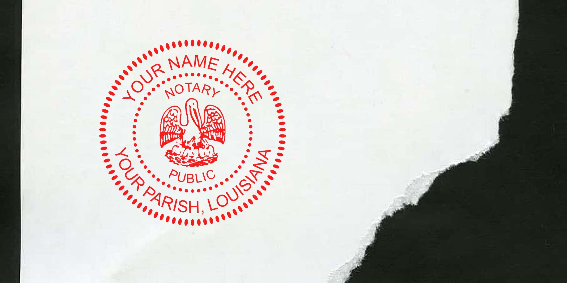 Louisiana notary public seal on torn paper, showing notary stamp renewal and requirements for legal document authentication.