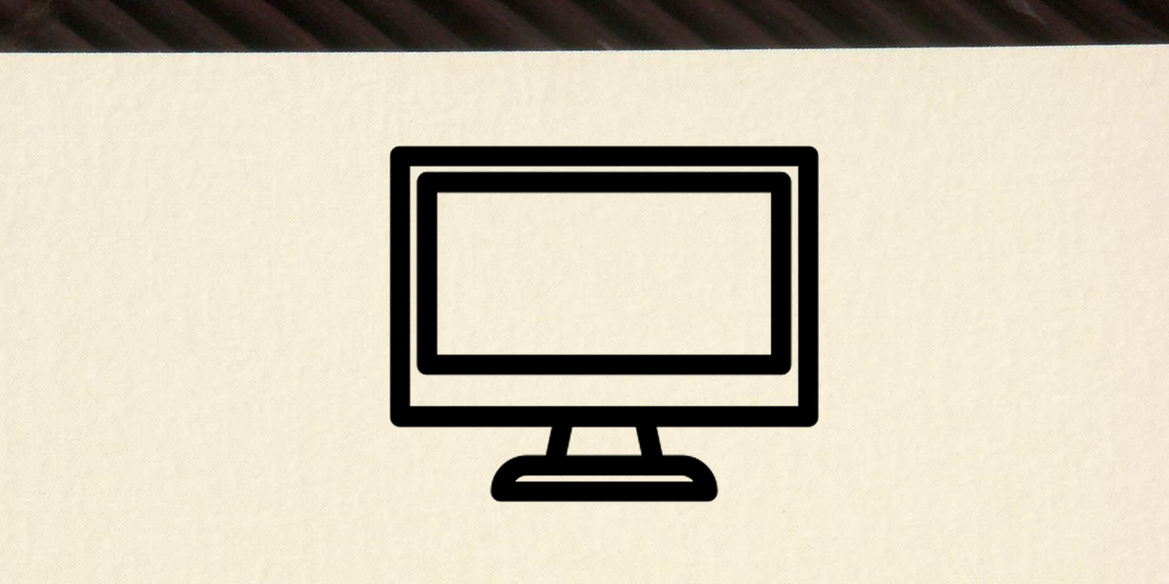 Black outline desktop computer monitor icon on a textured beige background